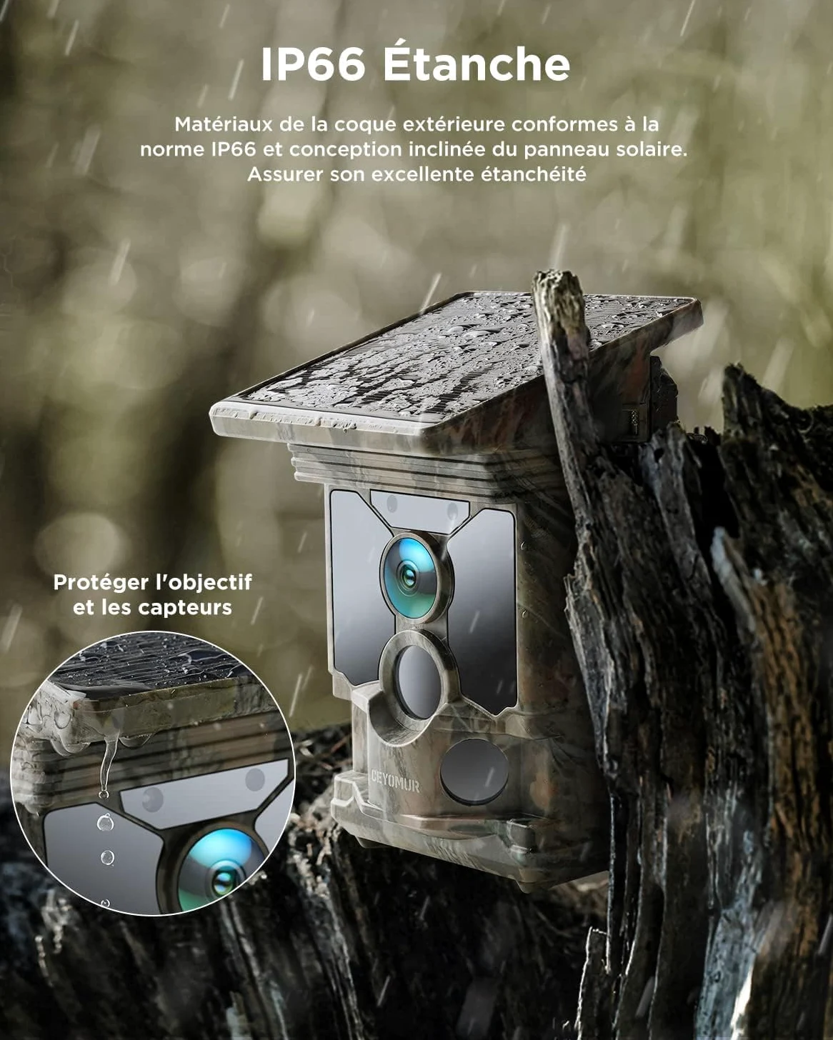 CEYOMUR Caméra 4K 30fps 40MP WiFi Bluetooth avec Vision Nocturne et détection de Mouvement 120° étanche IP66 pour la Surveillance de la Faune