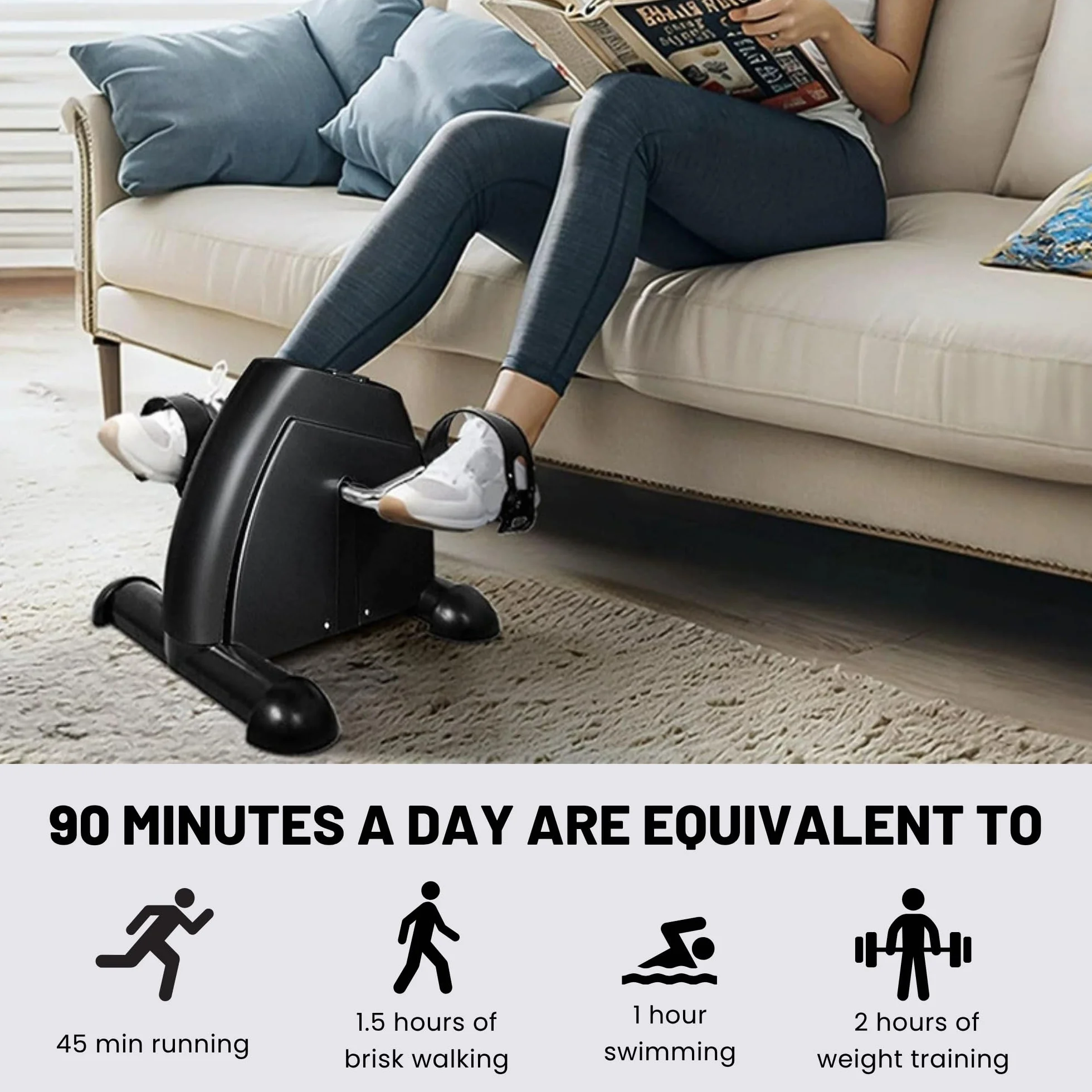 Pédalier d'Exercice Pliable, Mini Vélo d'Appartement avec Écran et Résistance Réglable pour Seniors et Adultes