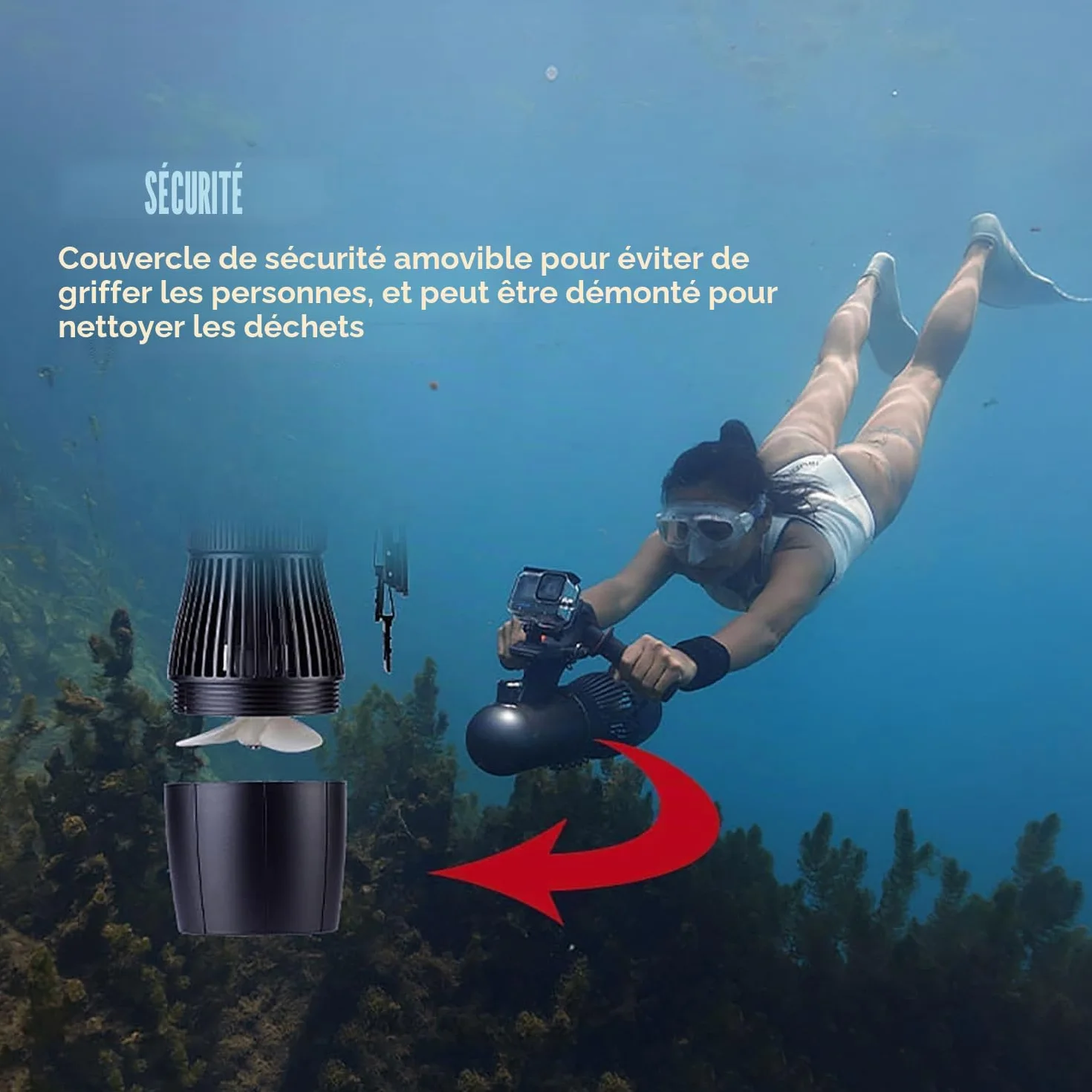 Trottinette électrique sous-marine 500 W 50 min 10 km/h moteur SUP