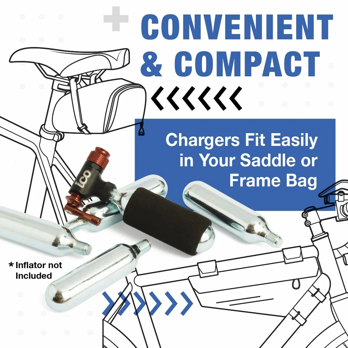 ICO Cartouche CO2 16g Filetées pour Gonflage Express des Pneus VTT Vélo Route Qualité Alimentaire