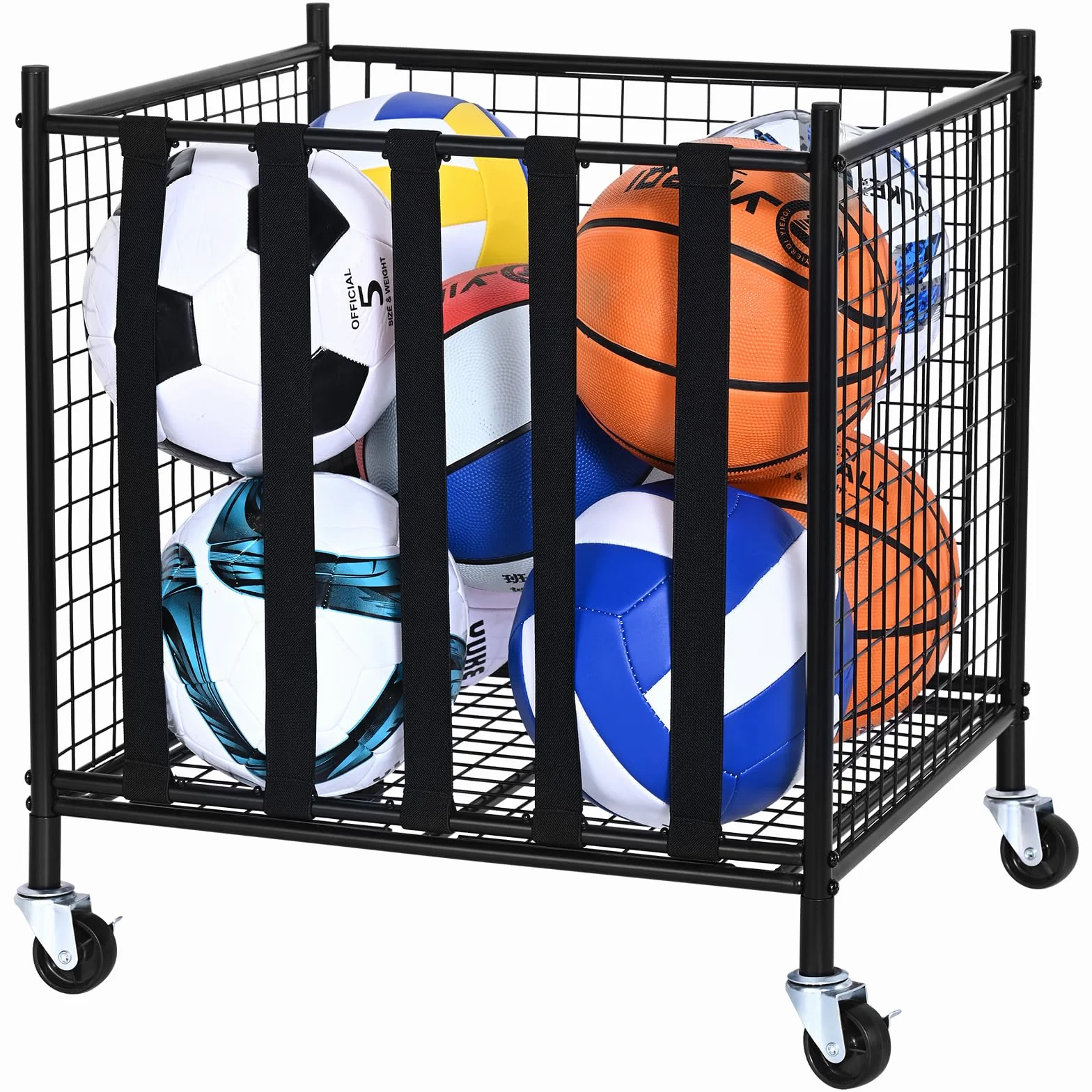 VEVOR Chariot de Rangement à Roulettes pour Ballons de Sport, Cage de Basket-Ball Verrouillable
