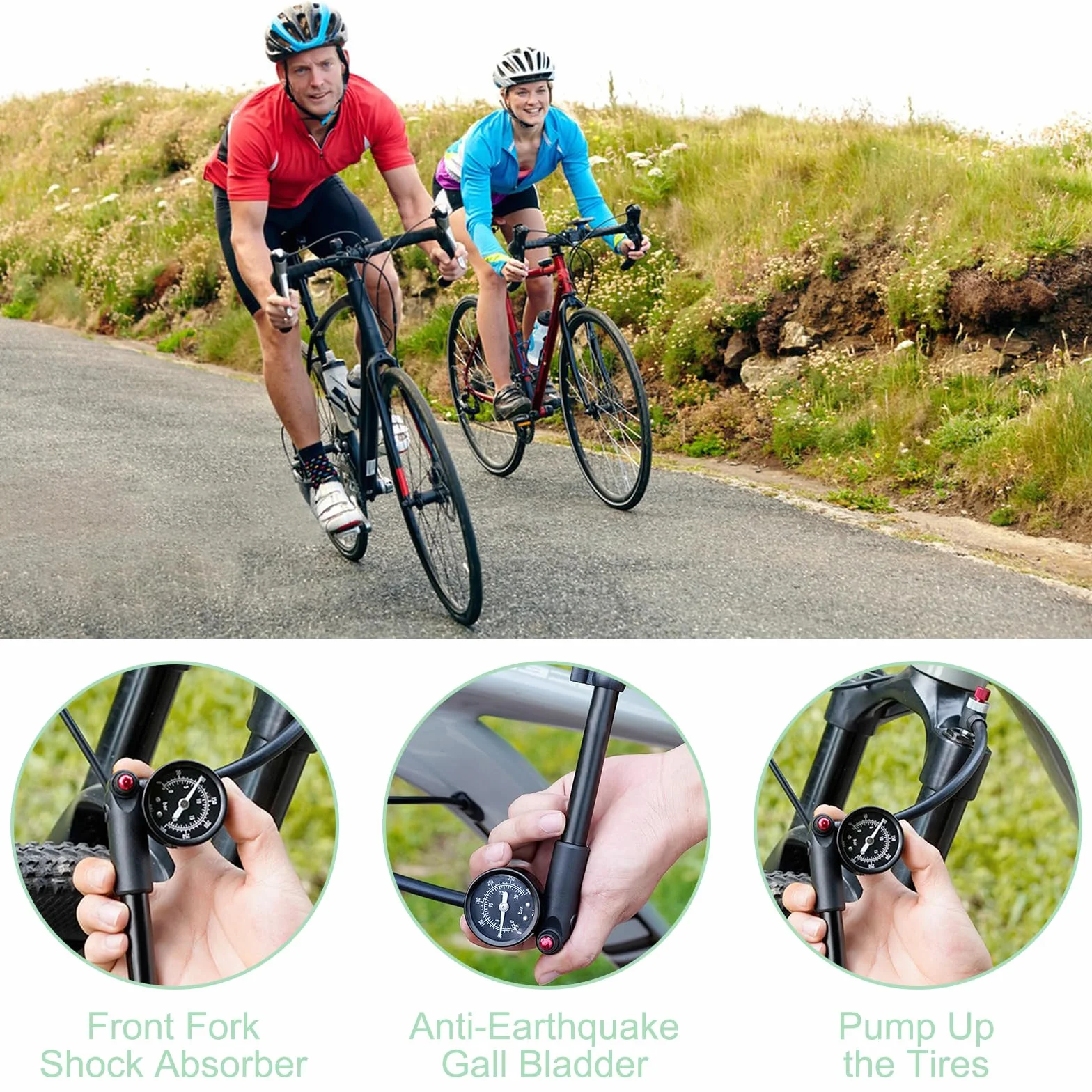 Pompe à Vélo Max 300 PSI Mini avec Manomètre Haute Pression VTT Portable