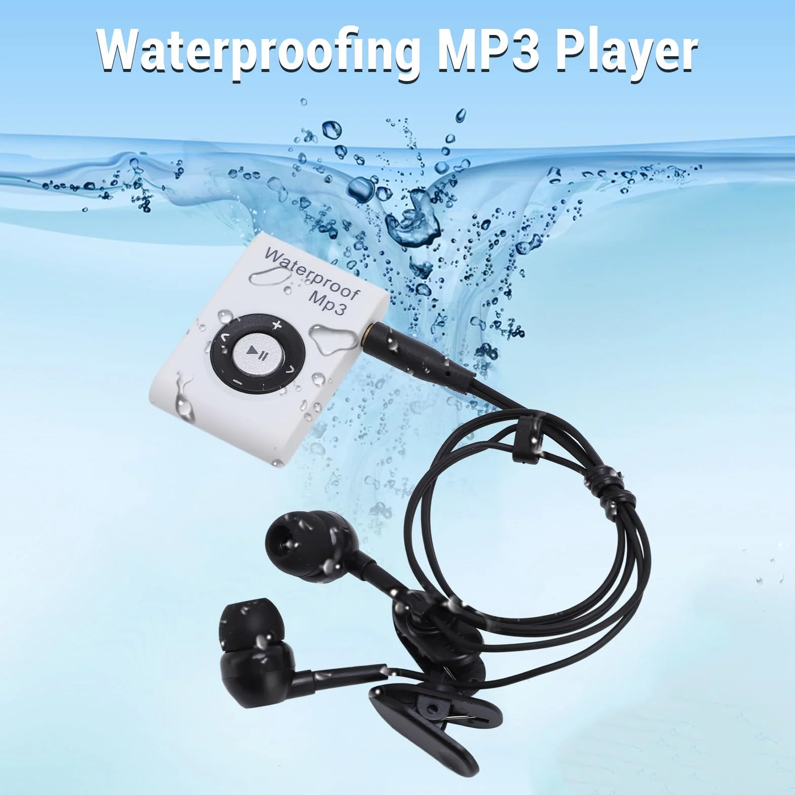 Lecteur Mp3 Imperméable IPX8, Lecteur de Musique avec Clip Arrière, intégré à 8 Go de Mémoire, Mp3 sous-Marin avec Casque pour Surf, Sports Natants, Course (White)