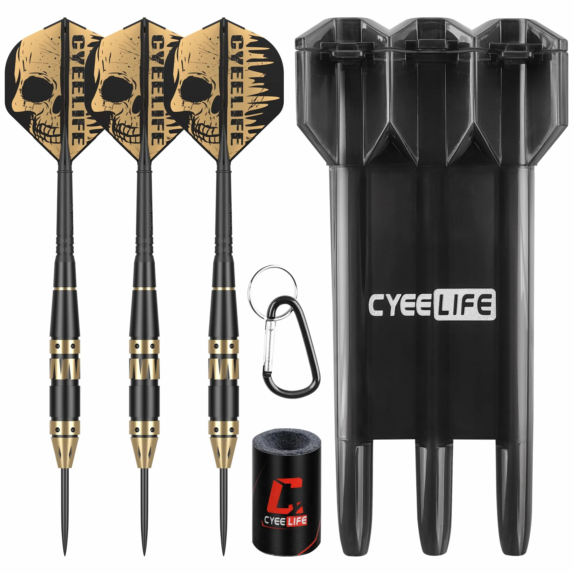 CyeeLife Flechette Pointe Acier 24g Barrels en Laiton Set de fléchettes avec Flights Aiguiseur Coffret
