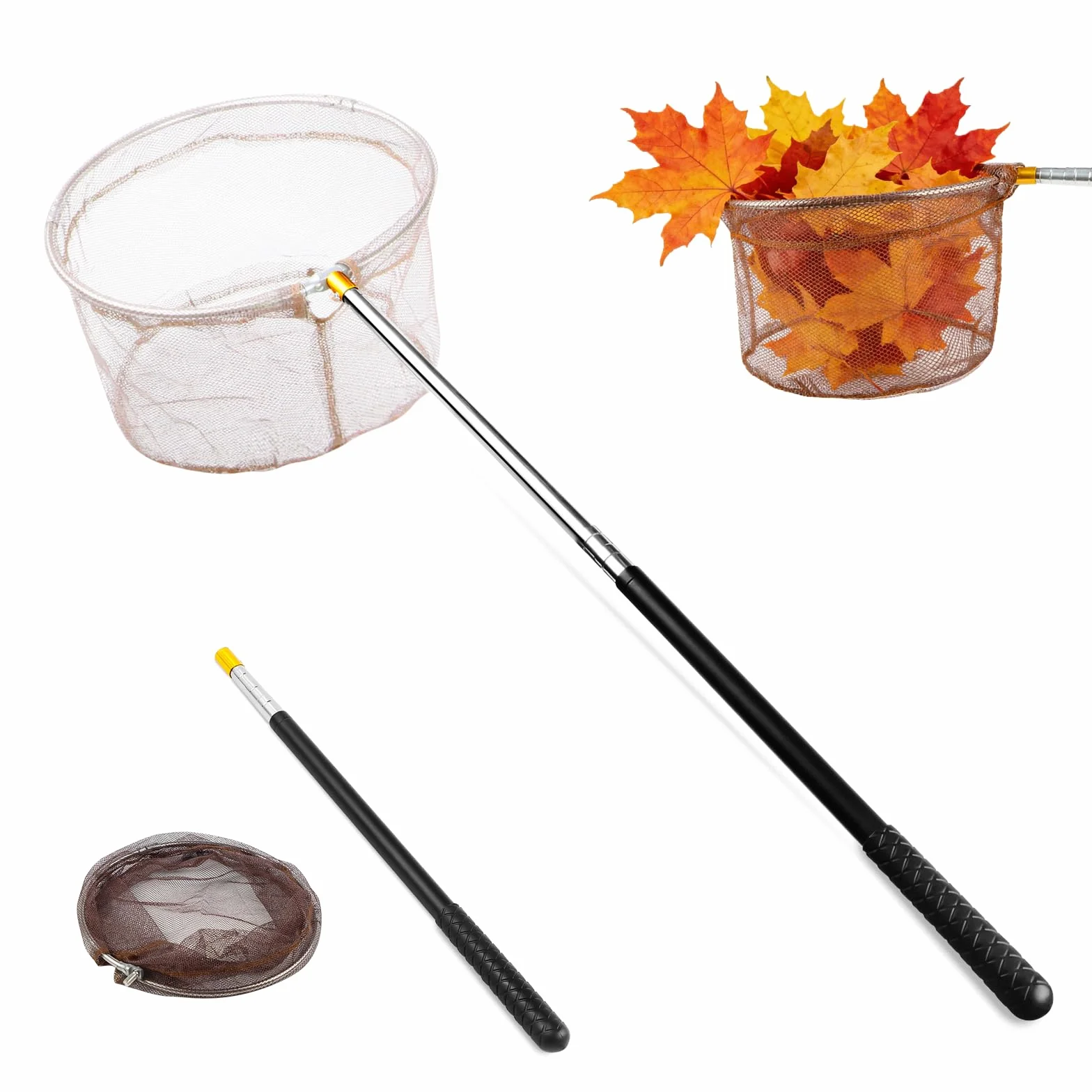Épuisette de Pêche Télescopique Pliable 41–148 cm Filet Nylon Profond 30 cm Maille 5 mm