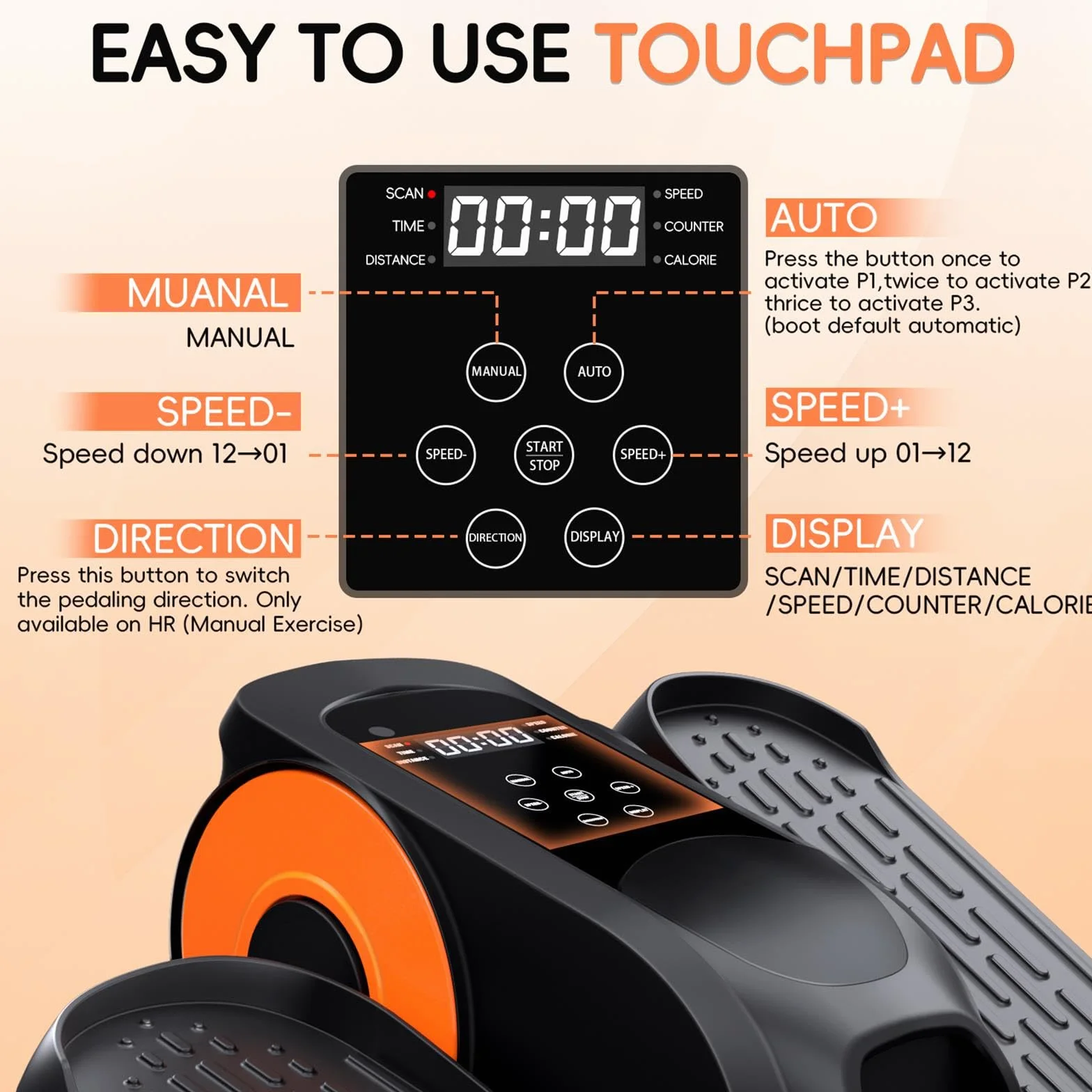 Morelax Vélo Elliptique de Bureau Silencieux Portable 12 Vitesses avec Télécommande et Écran