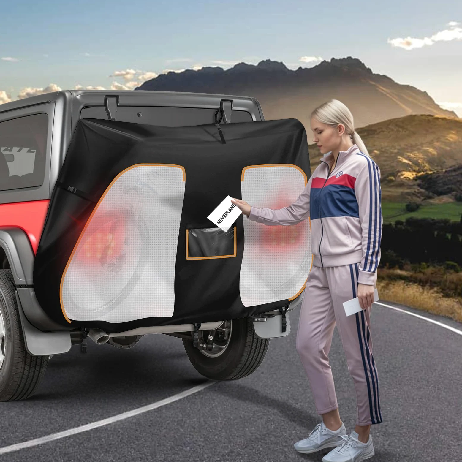 NEVERLAND Housse de protection pour vélo pour le transport sur porte-vélo – Housse de protection robuste 600D pour 1 vélo – Housse d'extérieur imperméable sur porte-vélo arrière avec panneaux en PVC