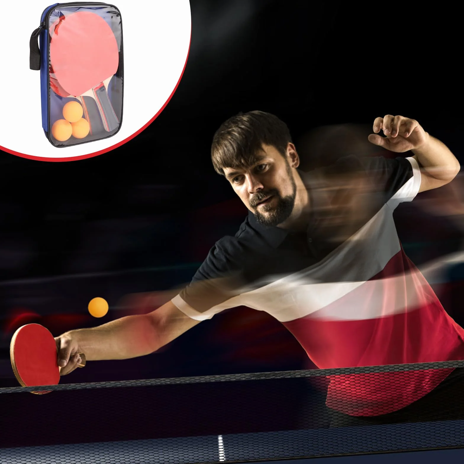 Ensemble de raquettes de tennis de table avec 2 raquettes et 3 balles - Sac