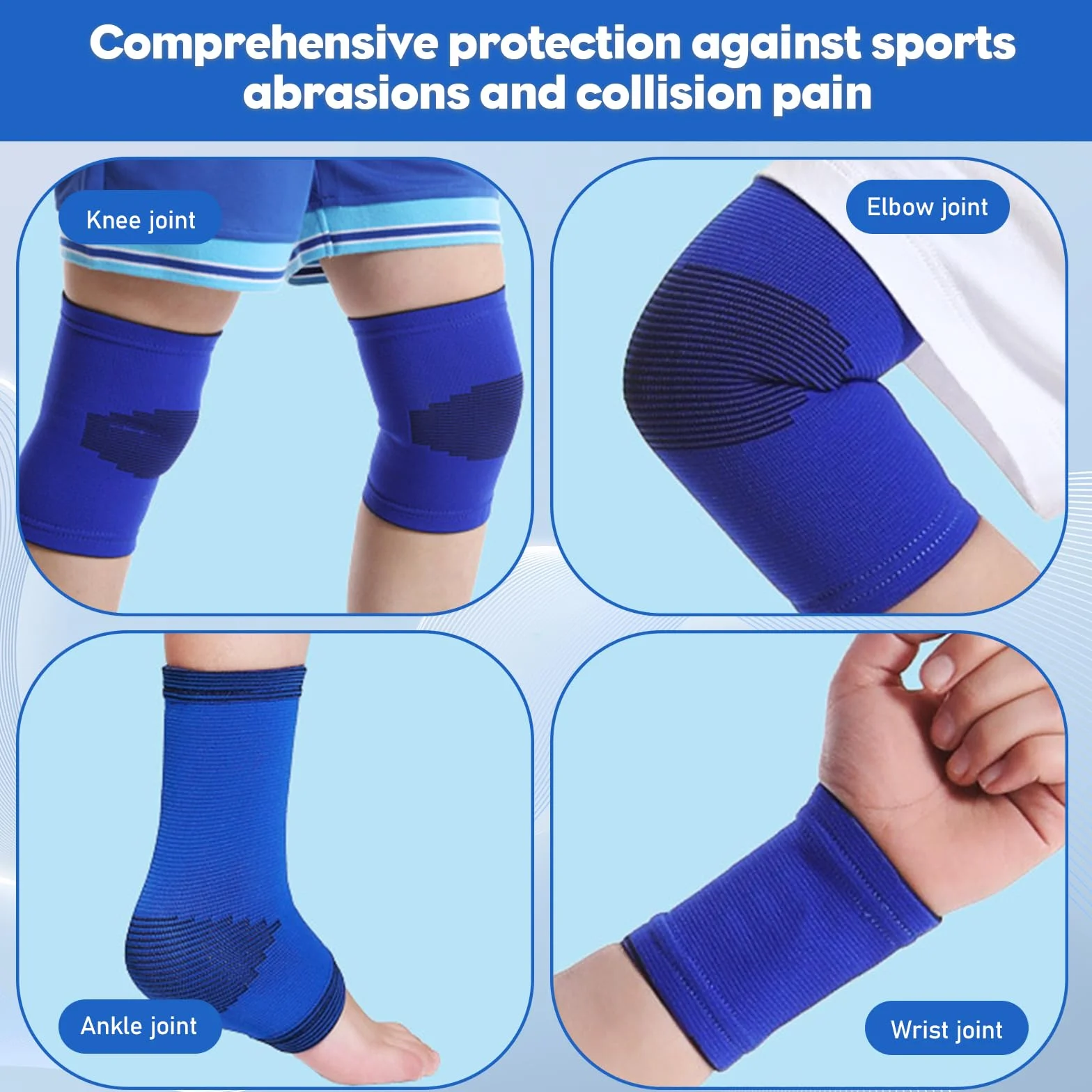 Genouillère Enfant Nylon Haute Qualité 4 Pièces Haute Élasticité Travaux, Protege Genoux Diamant, Sports Extérieur (Bleu et Noir)