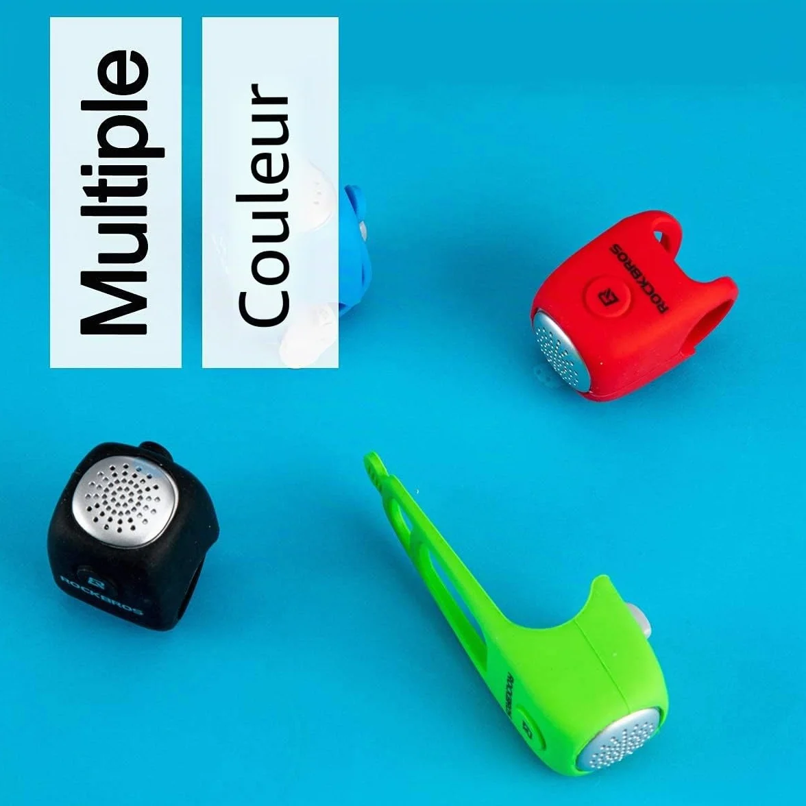 ROCKBROS Sonnettes Électrique Vélo, Klaxon Vélo Électronique, Mini Avertisseur Sonore Cloche E-Bell Étanche Bell 80dB, Universelle Fixation Élastique en Silicone Noir Rouge Bleu