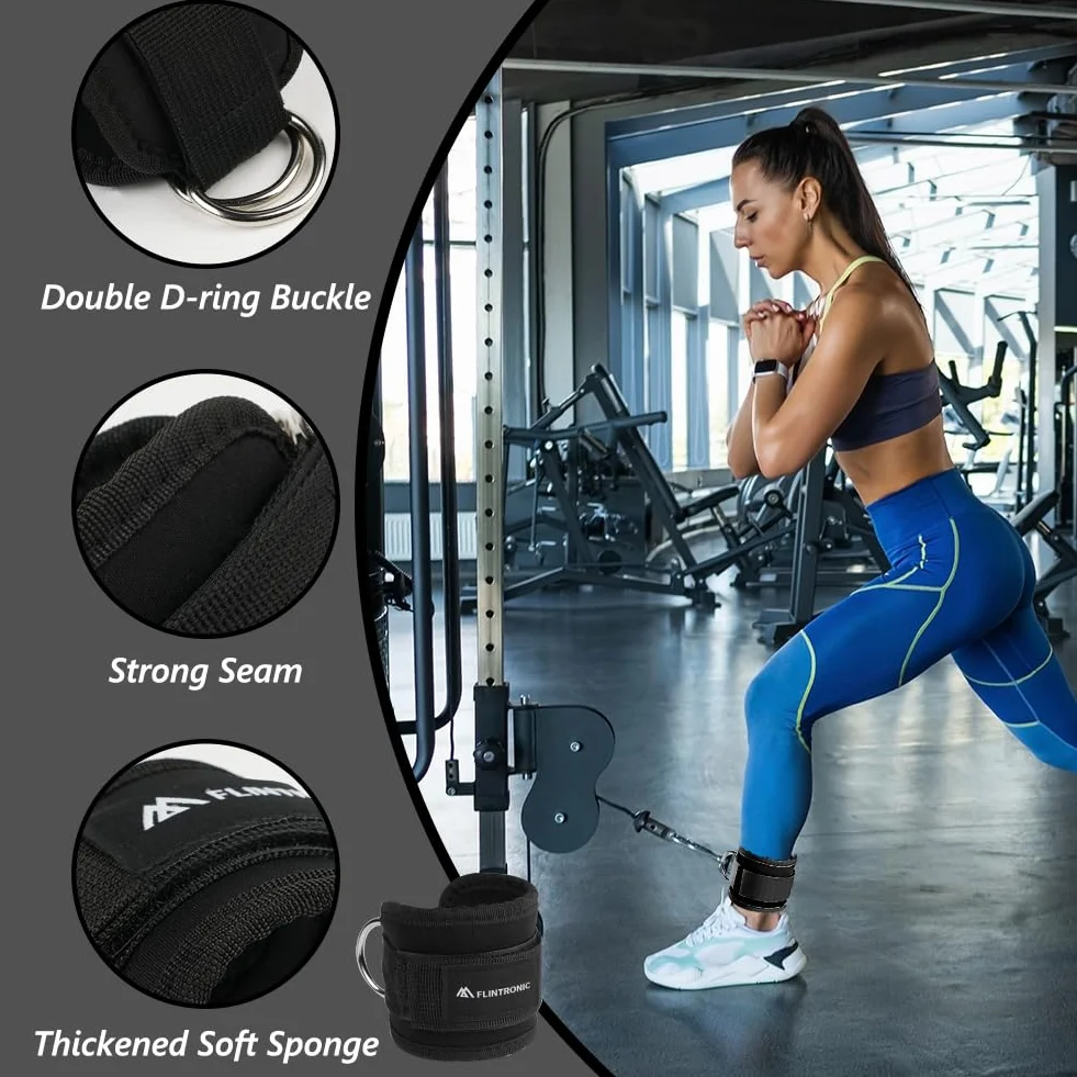 flintronic Sangle Cheville Musculation Poulie, Sangle de Cheville Réglable Gymnastique, Sangles Musculation avec Double Anneau D