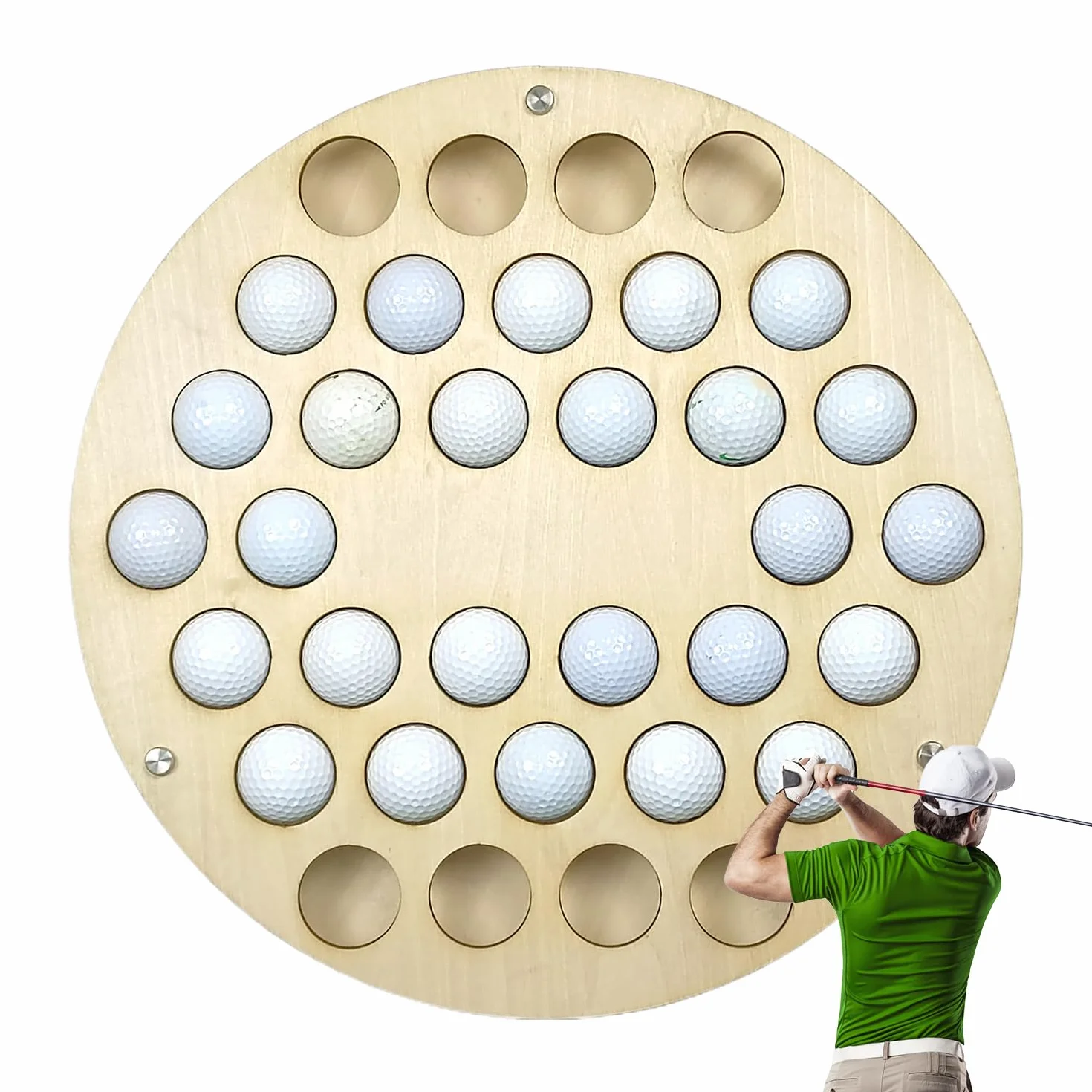 Support de Rangement pour Balles de Golf en Bois 34 Trous, Présentoir de Collection, Décor de Ferme, Étagère Murale