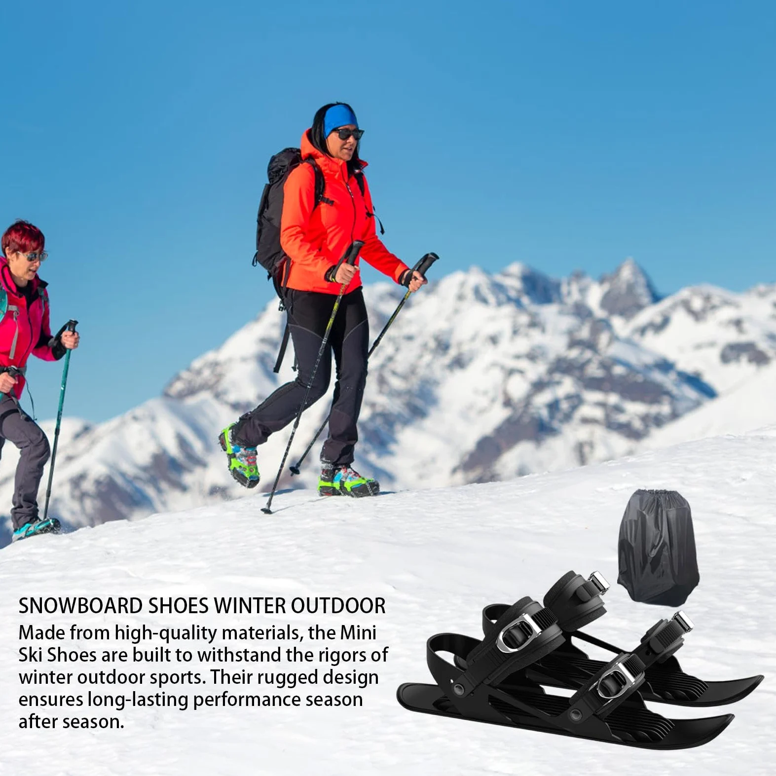 Skis courts, raquettes à neige pour homme | Patins à glace | Accessoires de ski compacts, outils de ski multifonctionnels réglables, pieds de neige légers et antidérapants pour hommes, femmes