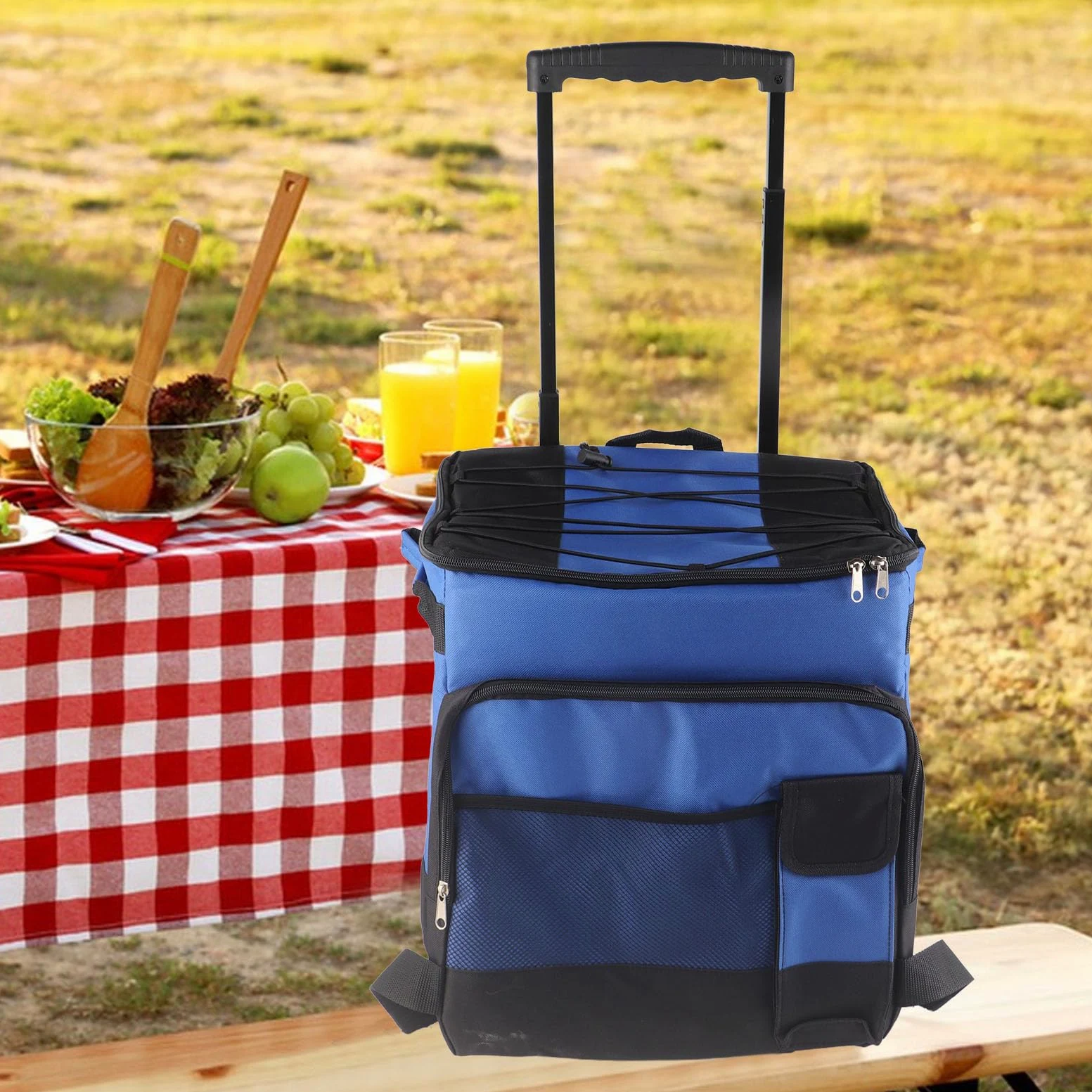 Glacière à roulettes sur Chariot, 35L Sac Isotherme Portable Isolé, Pliable Imperméable Anti-Fuite Glacière Souple pour Pique-Nique, Camping, La Plage Et Le Voyage à L'extérieur