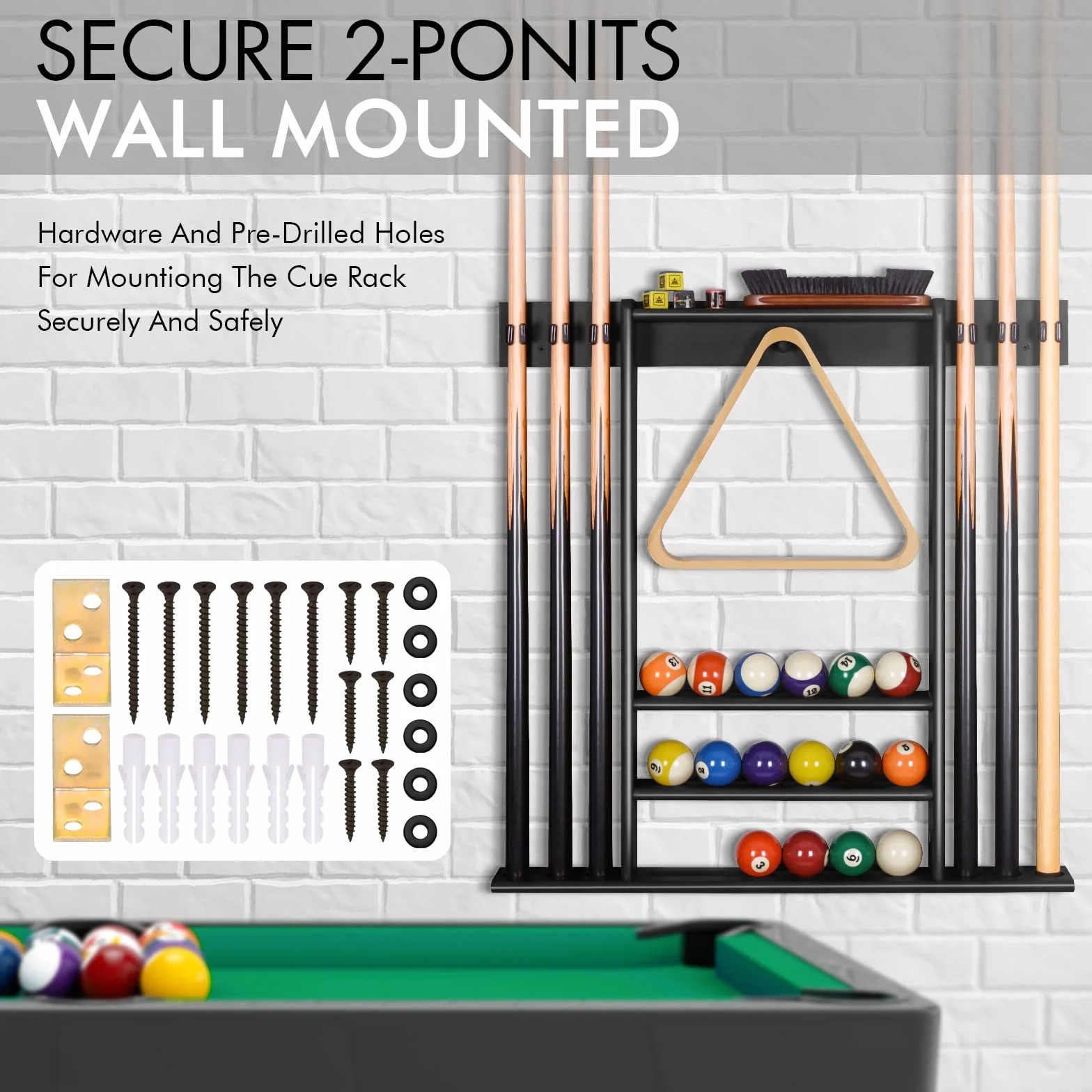 Support de Queue de Billard Mural Bois Massif 6 Trous 15 Porte-balles