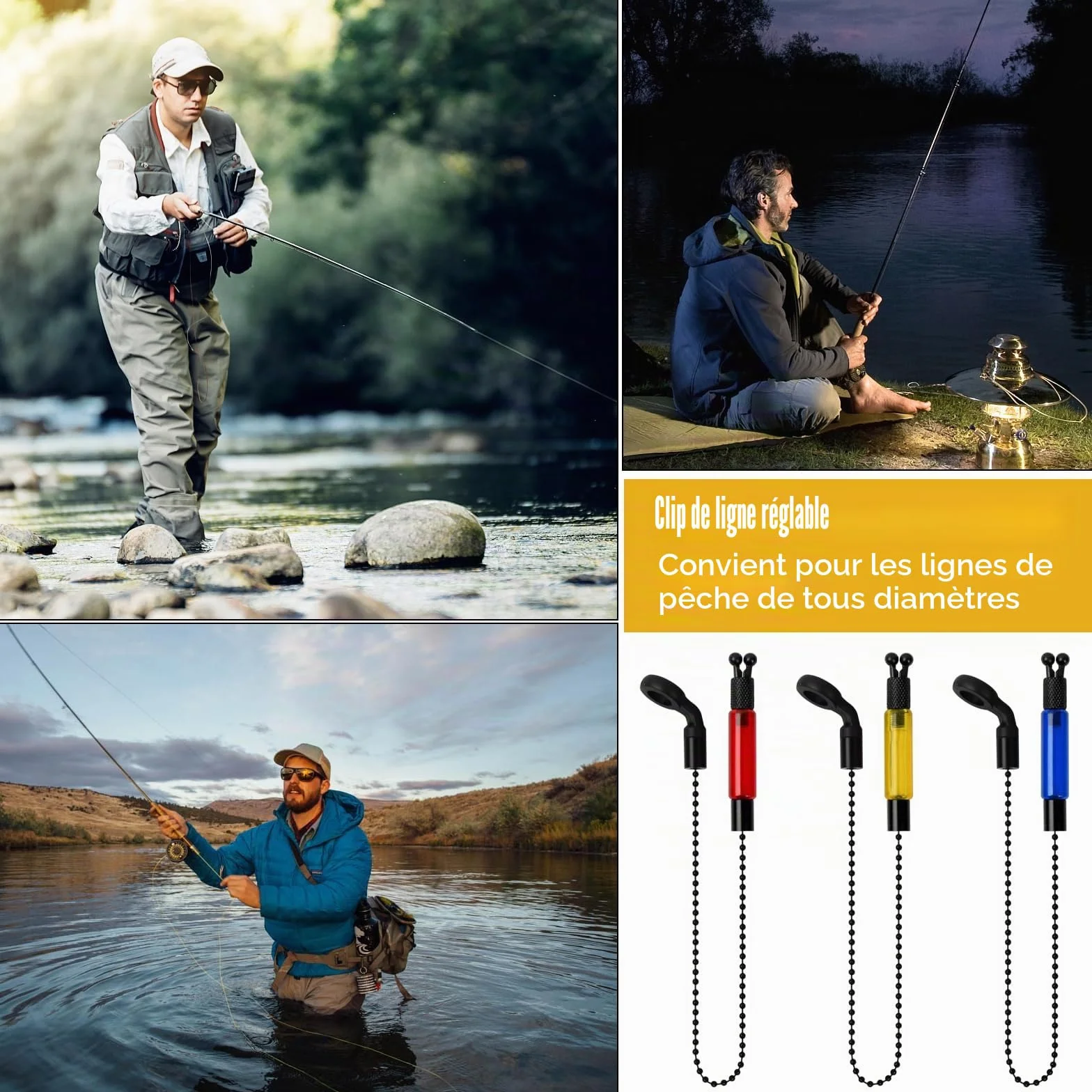 Détecteurs de Touche - 3 Indicateurs de Touche Swinger pour la Pêche à la Carpe - Indicateurs de Touche ND Bien Visibles - Accessoire de Pêche de Nuit