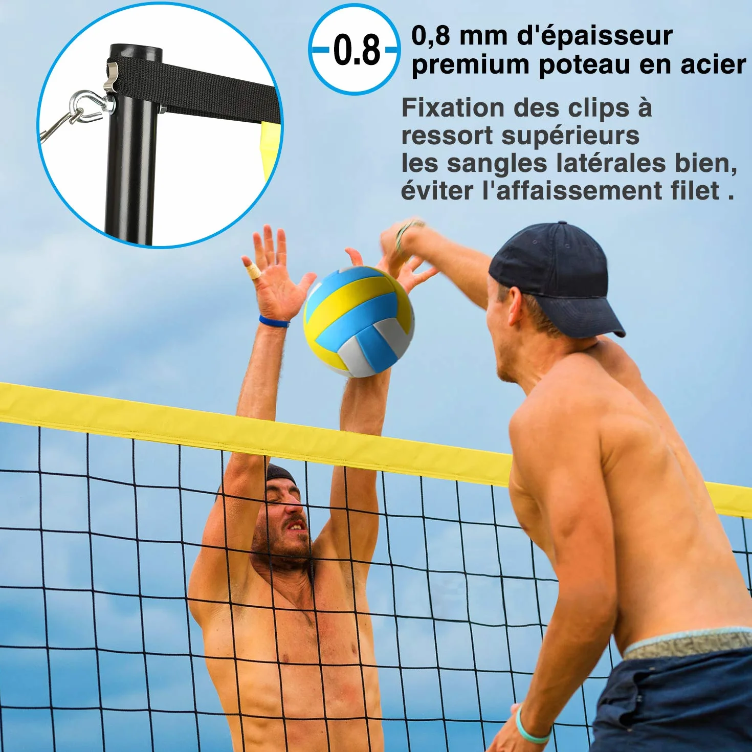 Vanku Filet de Badminton Volley-Ball Tennis Extérieurs Portable Réglable en Hauteur 9.75M x 0.9M