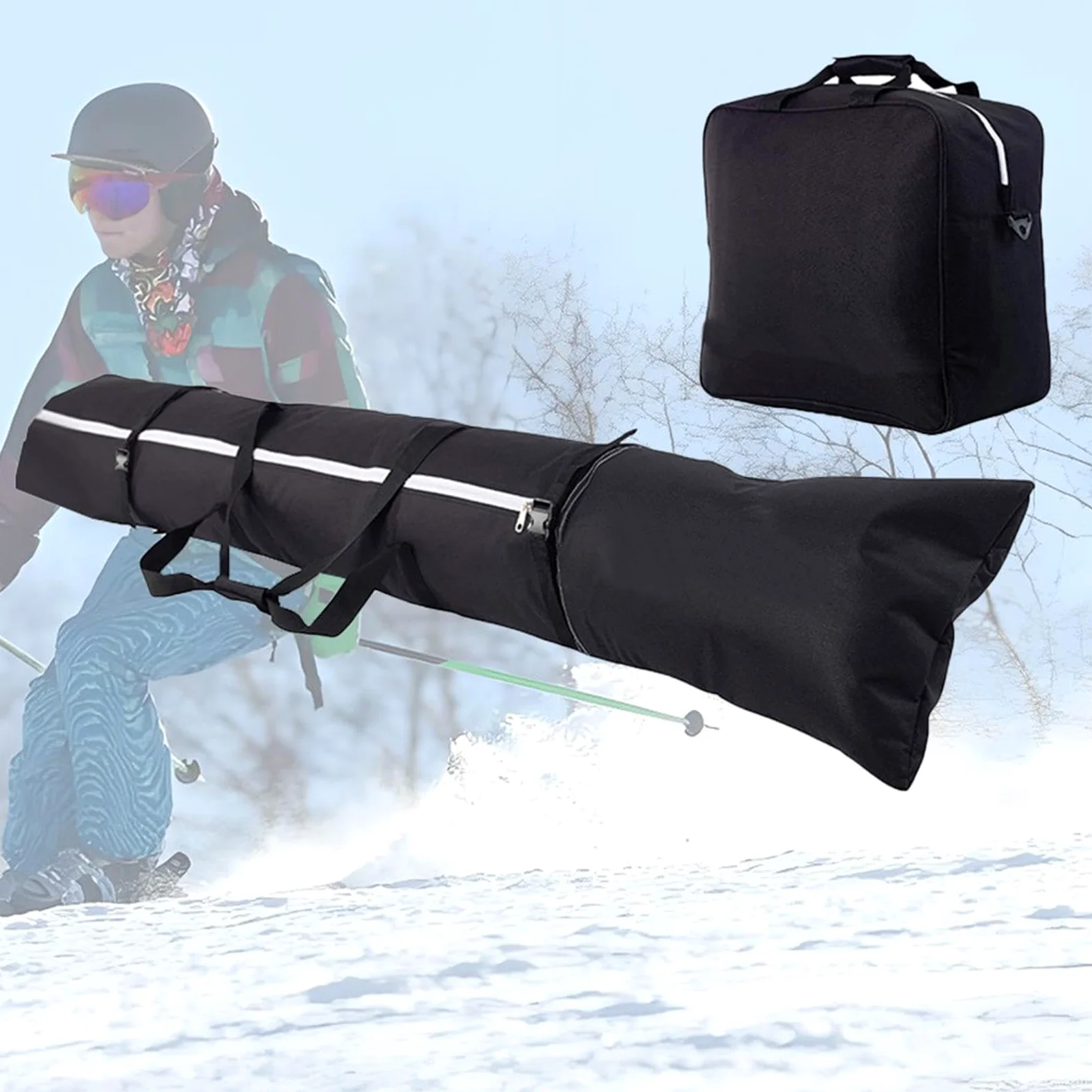 Housse de ski Sac De Transport Matelassé Imperméable En Toile Oxford | Housse De Transport À Skis Pour Adolescents et Adultes Passionnés Protège Objets de Amortissant Bottes