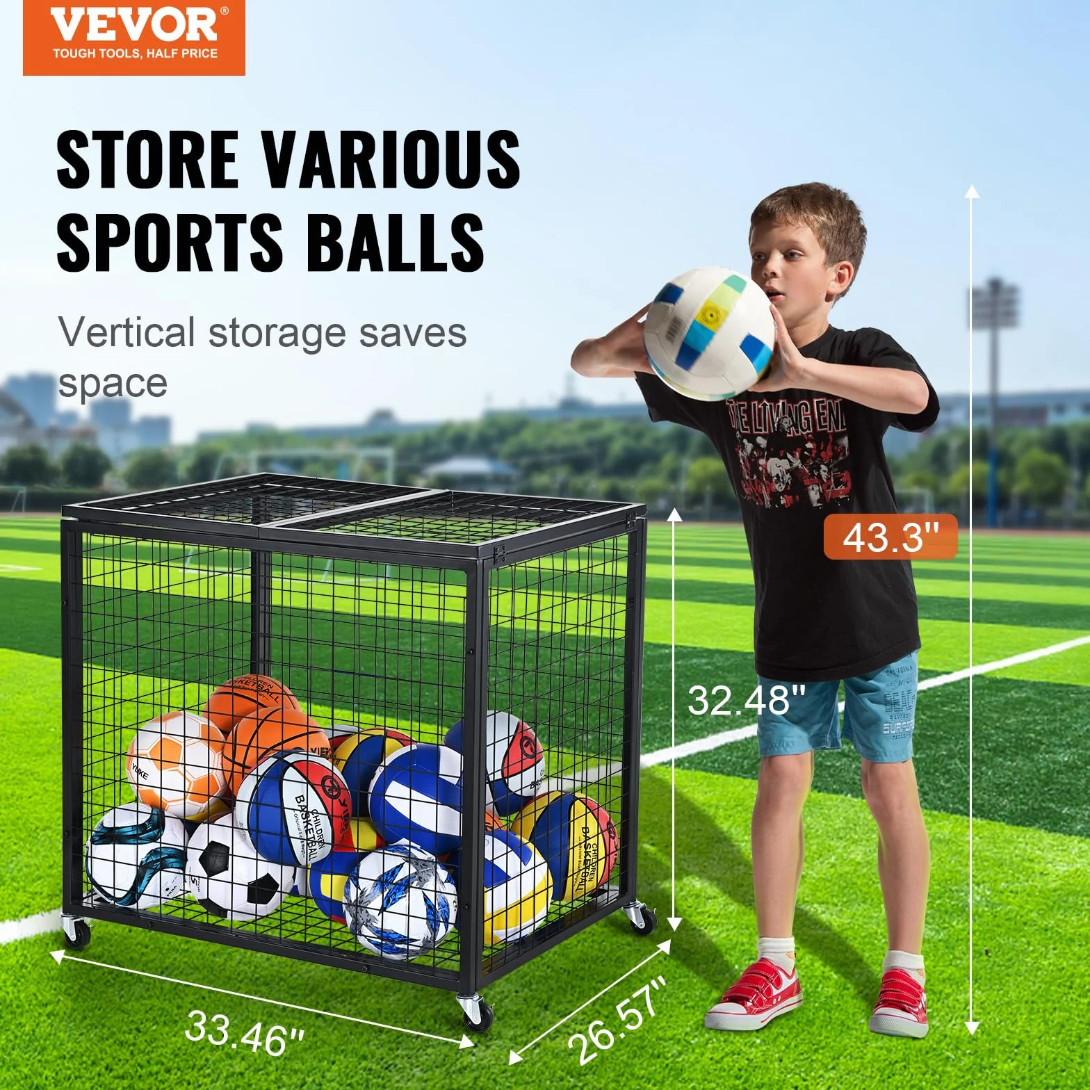 VEVOR Chariot à Ballons Verrouillable 85x67,5x82,5 cm Cage de Rangement pour Ballon Mobile avec 4 Roulettes et Freins en Acier