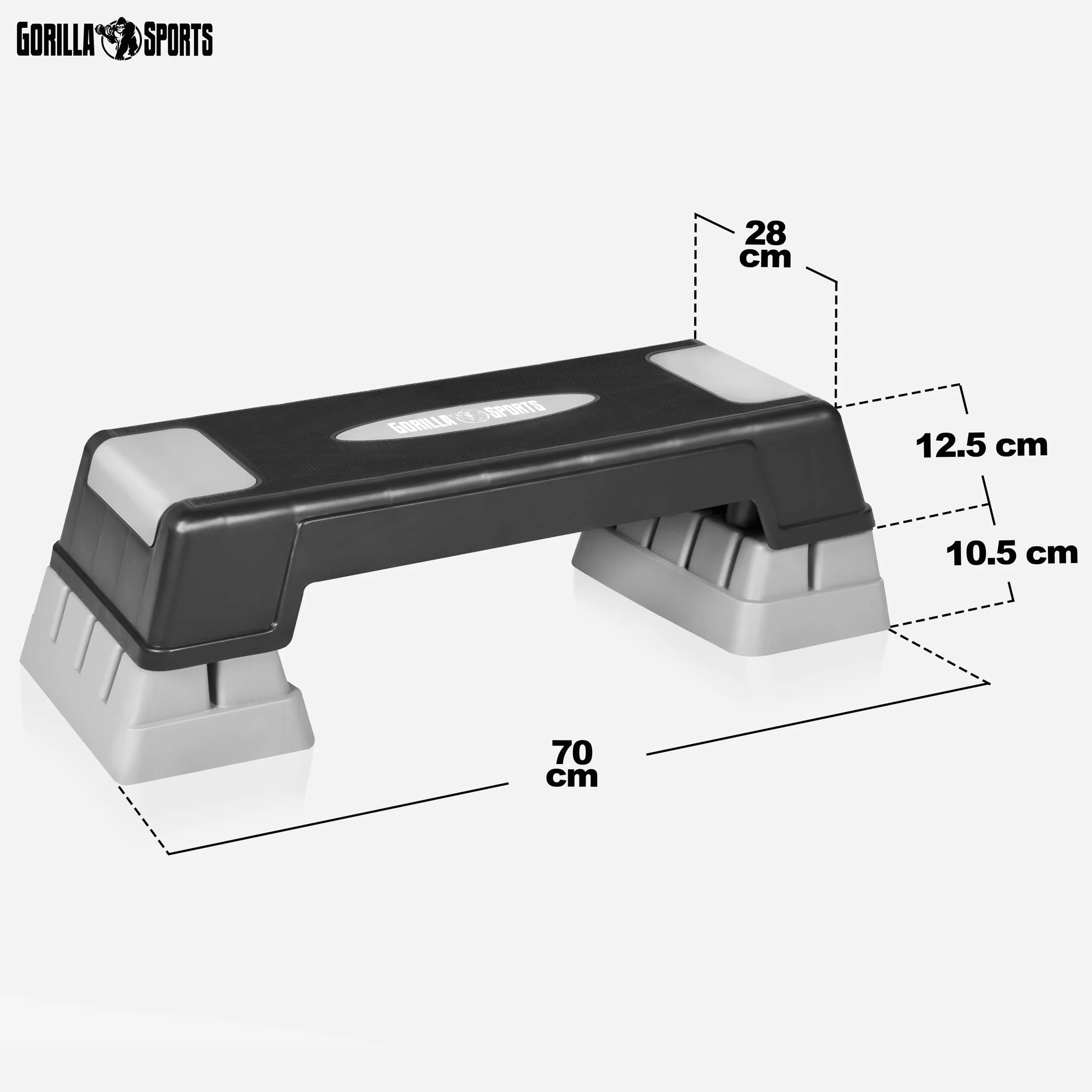 GORILLA SPORTS® Stepper d'Aérobic Hauteur Réglable 3 Niveaux, Antidérapant, Jusqu'à 300kg, Gris/Noir