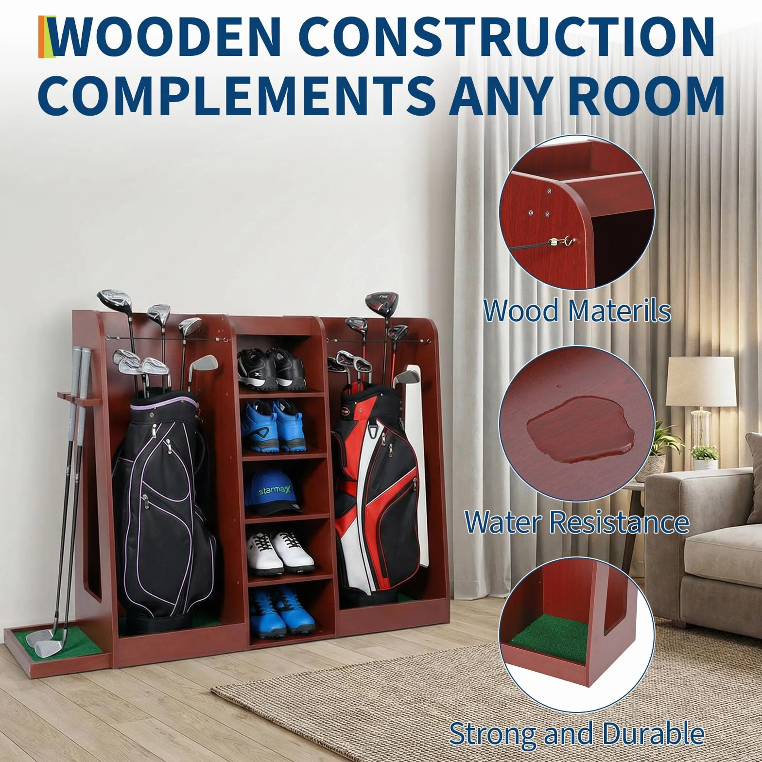 Organiseur Robuste pour Sacs de Golf Garvee – Rangement Bois pour 2 Sacs, Accessoires et Clubs