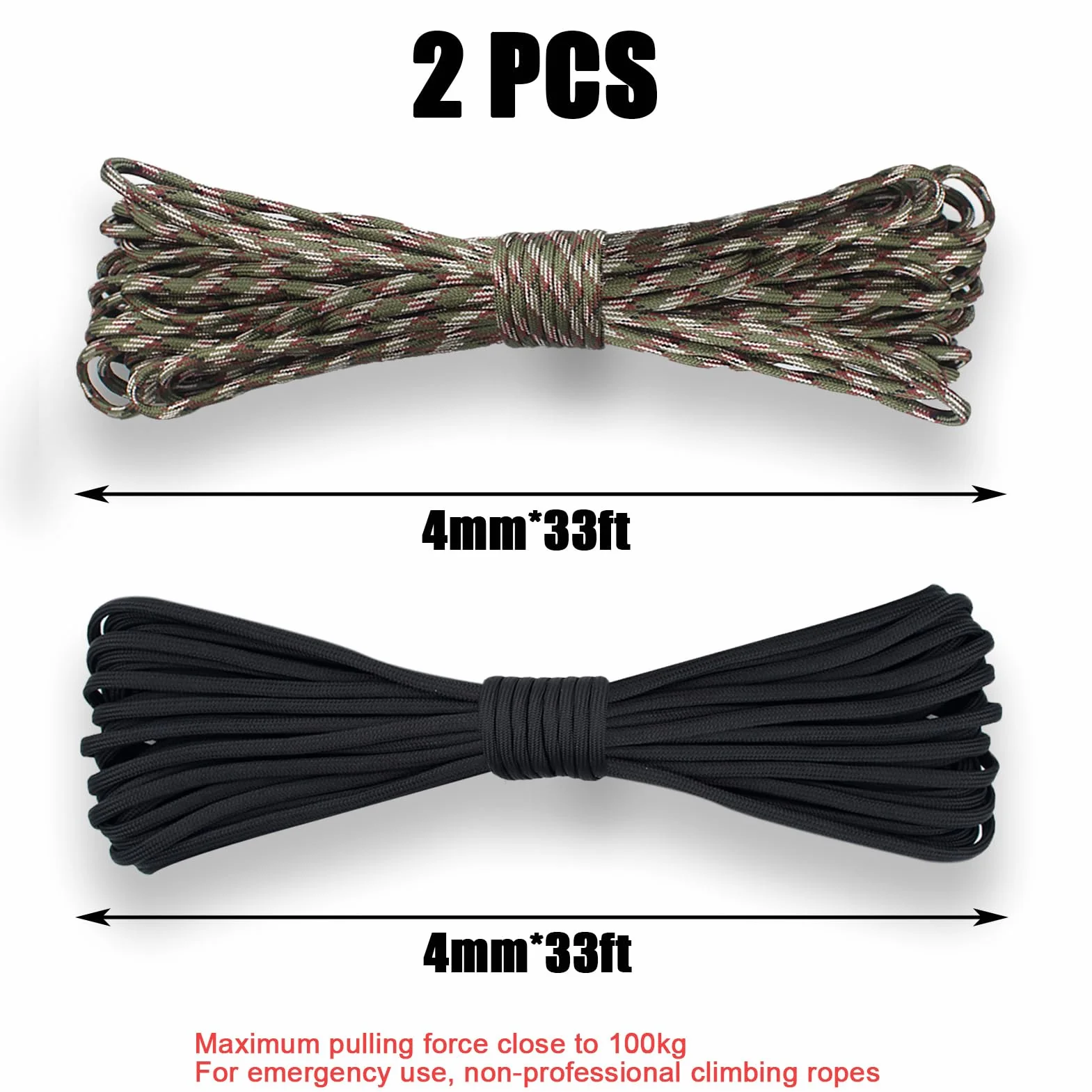 Corde Paracorde 33 ft 4 mm Multifonction 2 Couleurs pour Bracelets DIY Camping Extérieur