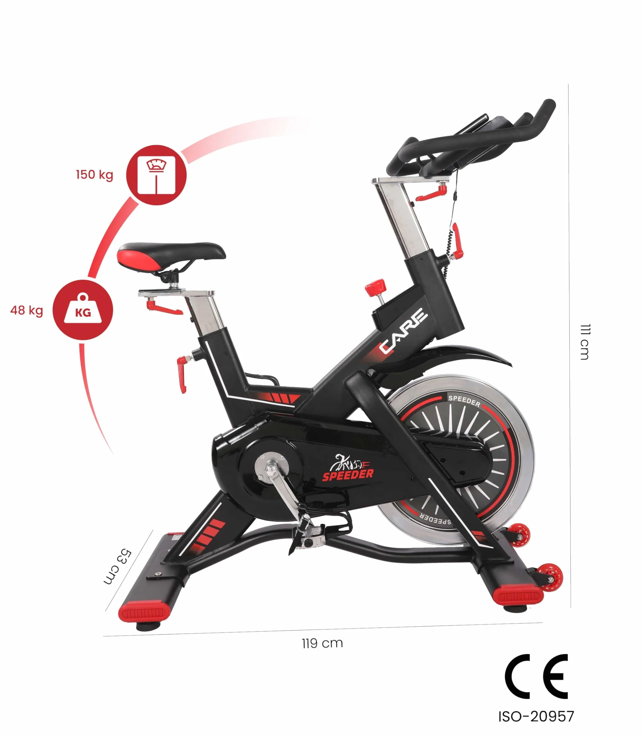 Vélo de Biking Magnétique Speeder Masse d'Inertie 24 KG Réglage Résistance Cale-Pieds Sécurité