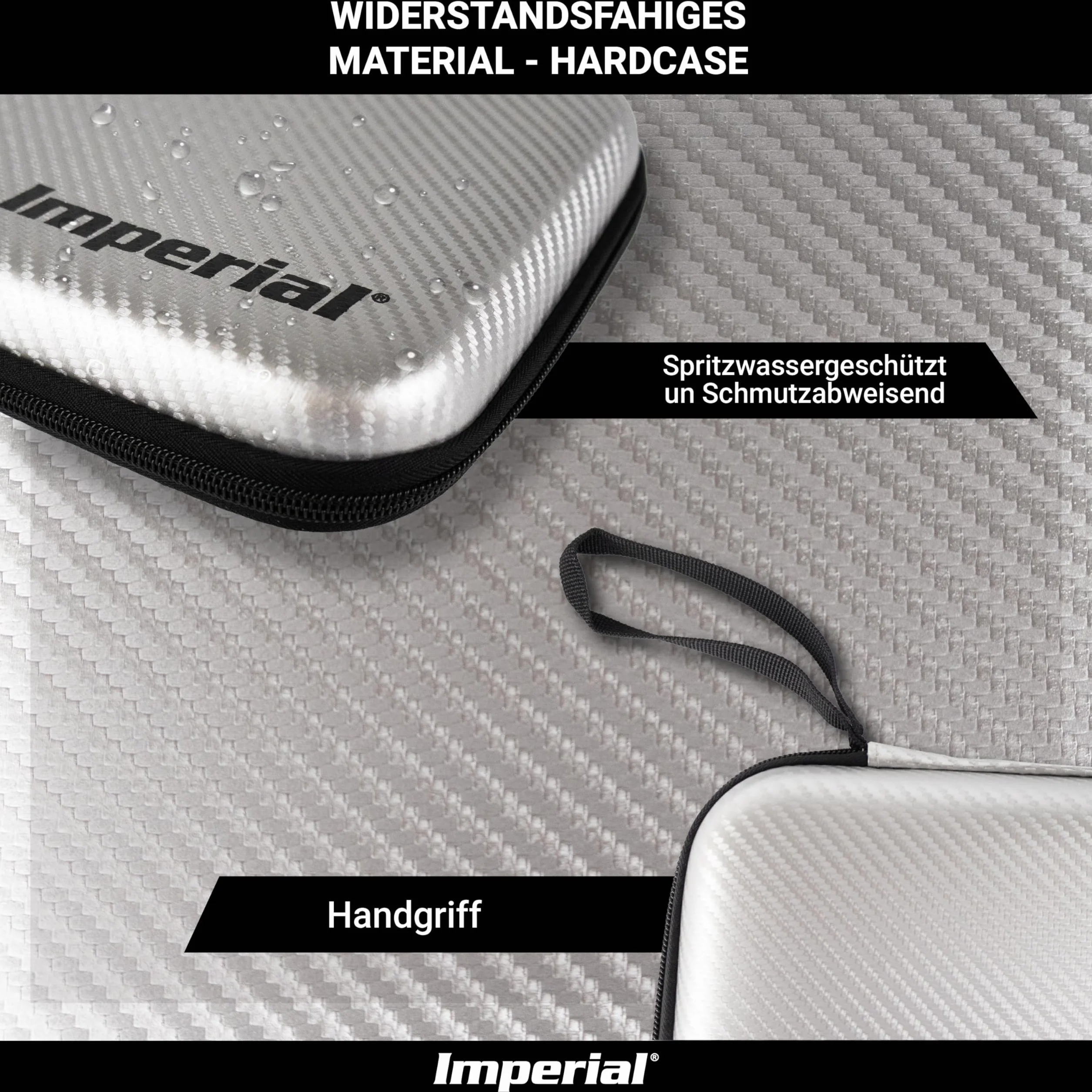 Imperial Hardcase Mallette de Tennis de Table Argent Aspect Carbone Résistant aux Chocs