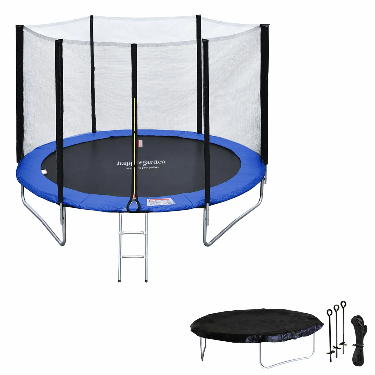 Trampoline de Jardin Rond pour Enfants 180cm réversible Vert/Bleu Cairns avec Filet, Échelle, Bâche et Kit d'Ancrage