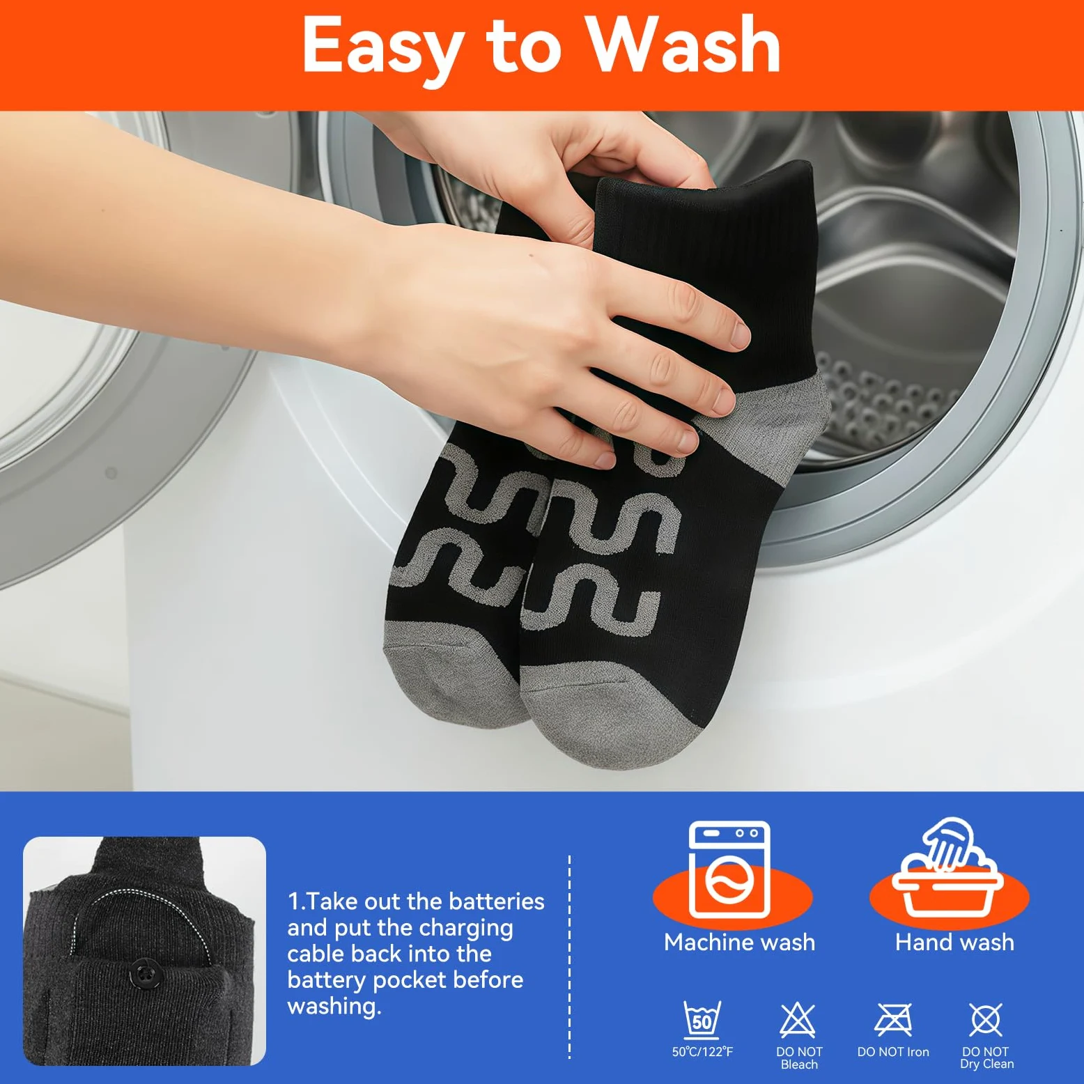 Ninonly Chaussettes Chauffantes pour Hommes Femmes 8500mAh Contrôle par APP 4 Niveaux de Chauffage Batterie Chaussette Chauffante Rechargeables pour Ski, Randonnée, Camping Activités M