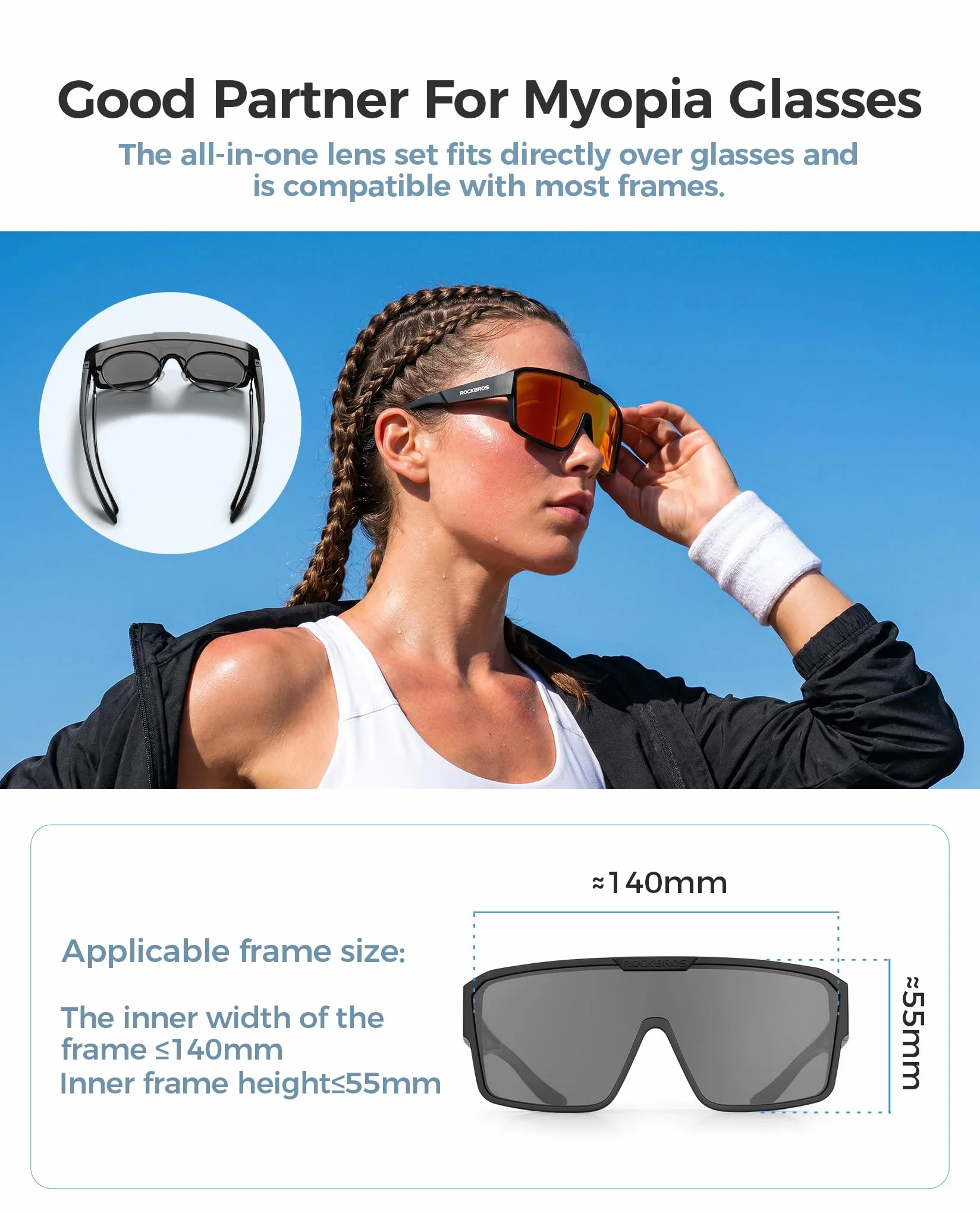 ROCKBROS Lunettes Soleil Polarisées Sport Cyclisme Anti-UV400 Verres TAC Cadre PC Homme Femme Vélo VTT Pêche Course Golf