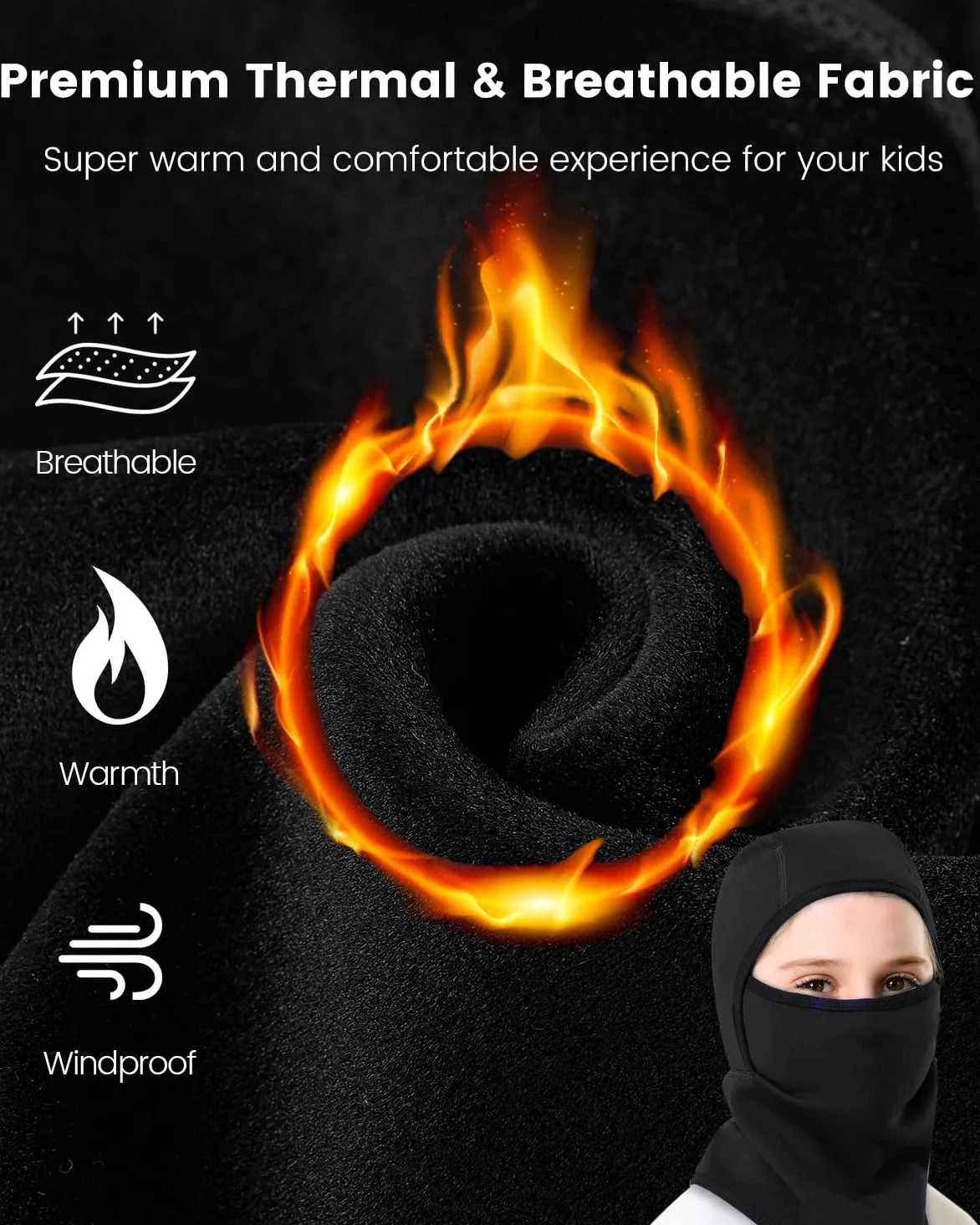 Aegend Cagoule de ski coupe-vent pour enfants par temps froid, cache-cou, cagoule tactique en polyester polaire pour enfants