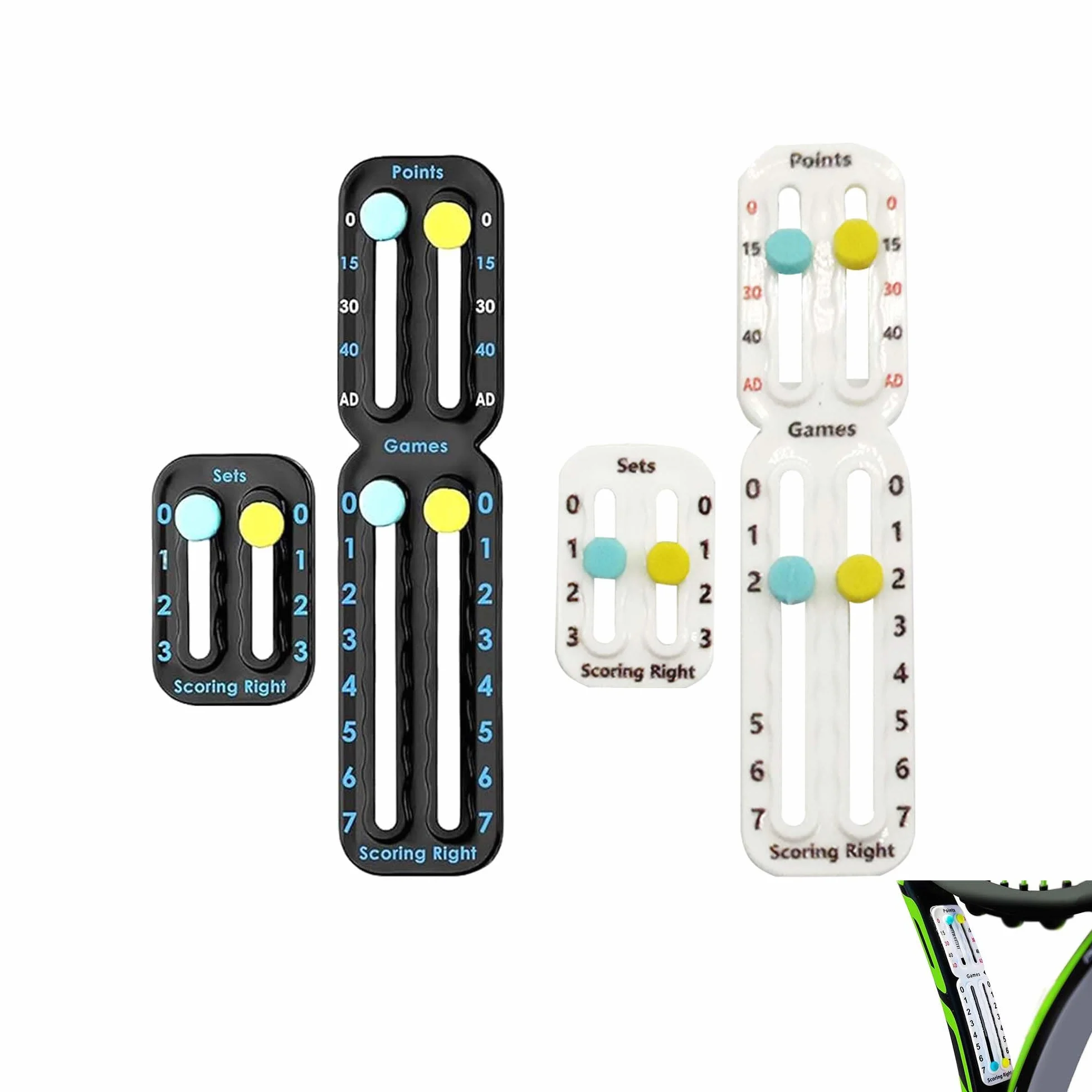 Marqueur de Raquette de Tennis Portable avec Bandes adhésives Compteur de Scores pour Noter Points Jeux Sets
