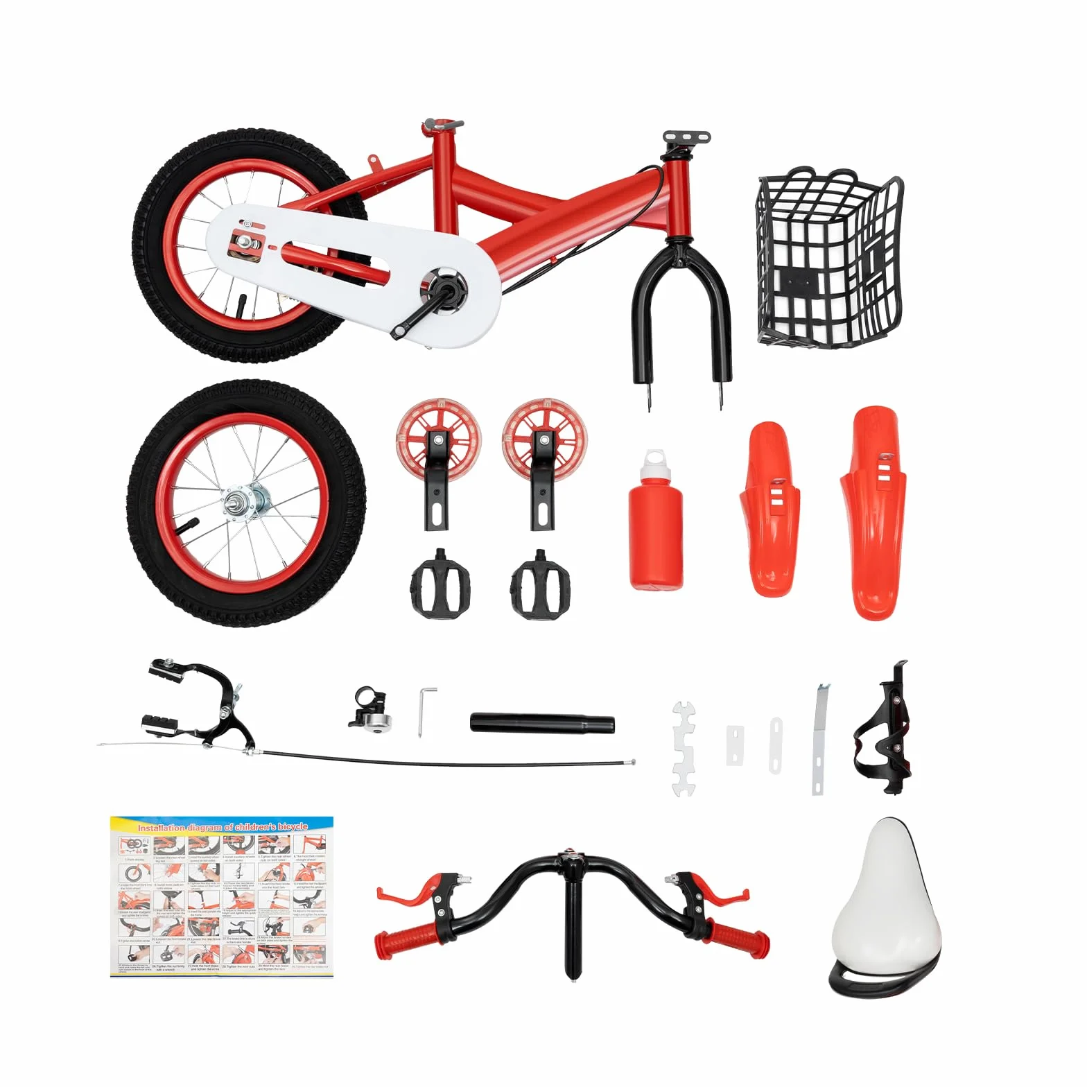 Vélo enfant 12 pouces réglable 2-5 ans avec roues stabilisatrices panier bouteille