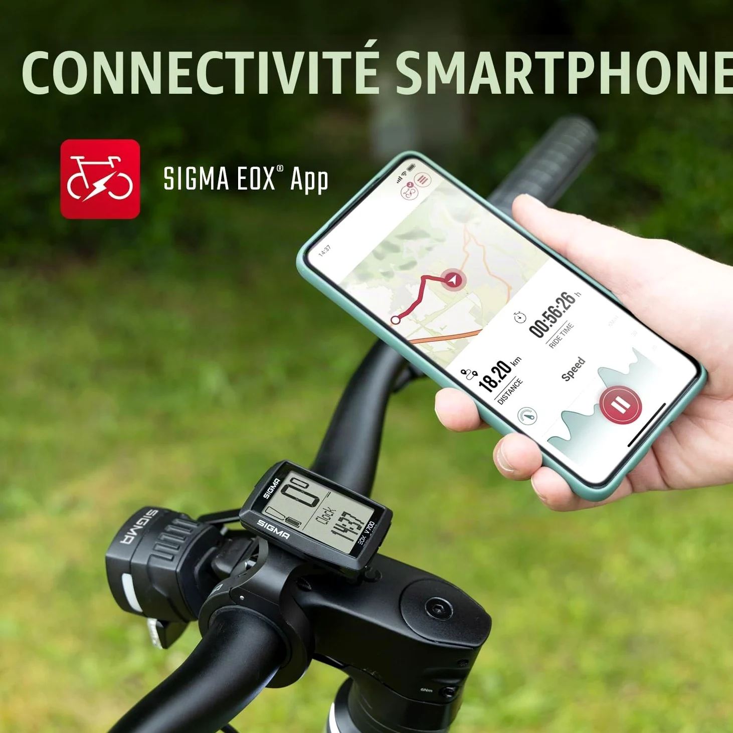 SIGMA EOX View 700 | pour vélo électrique avec Over CLAMP Butler Inclus | Compteur de vélo étanche pour vélo électrique | Compatible avec l'application gratuite EOX