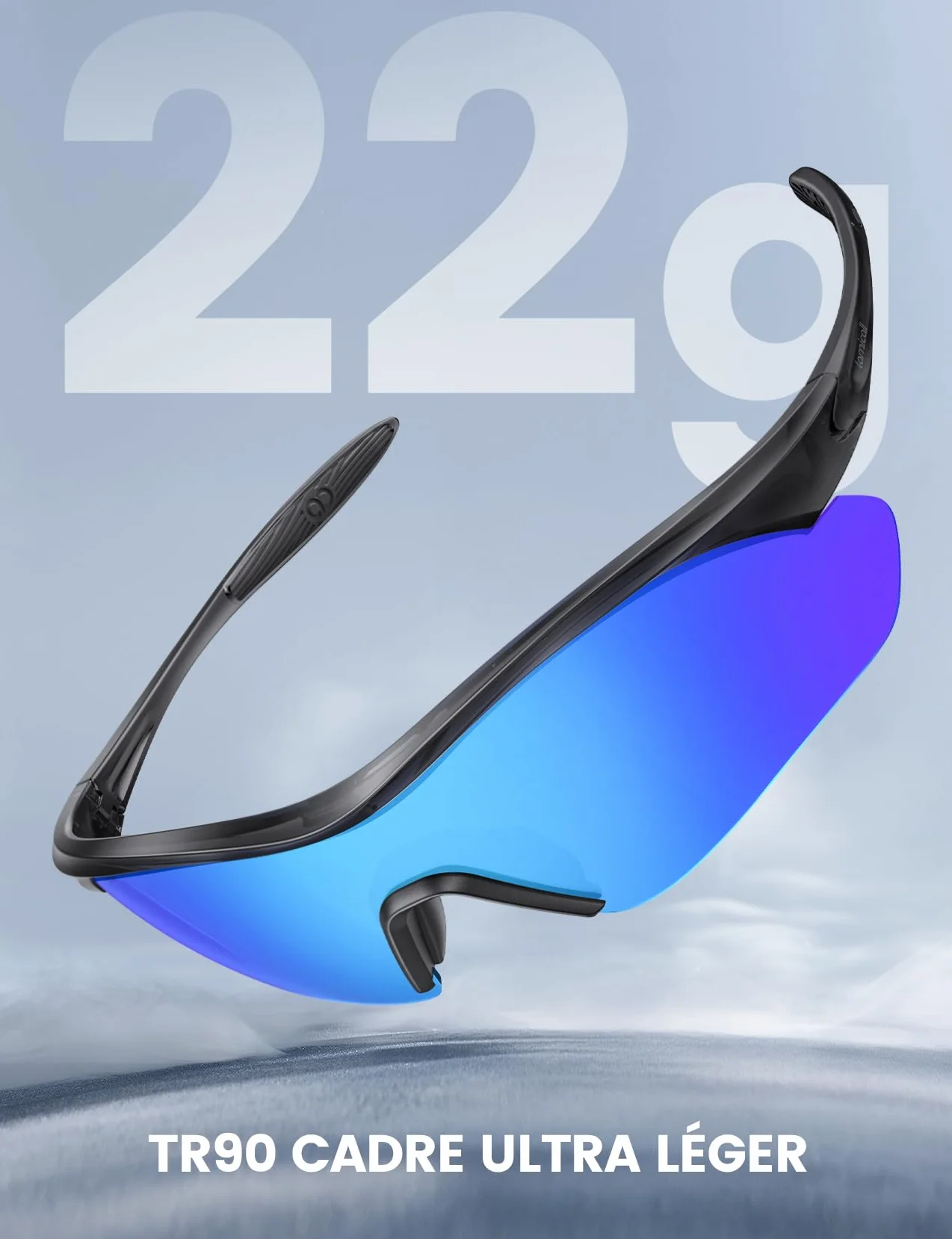 Lamicall Lunettes de Soleil Cyclisme Polarisées 22g Ultraléger TAC Verres Monoblocs UV400 Protection TR90 Monture