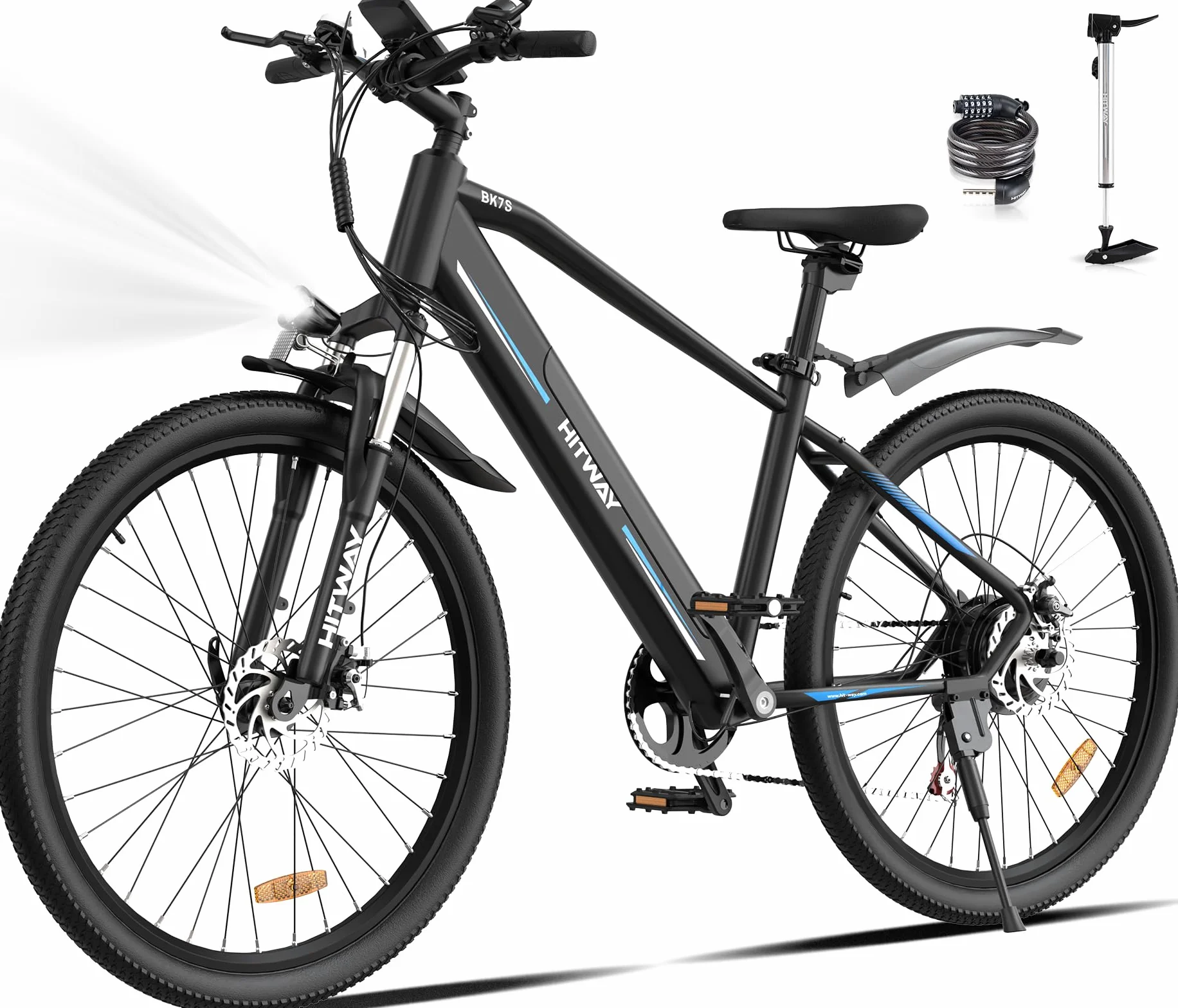 HITWAY Vélo Électrique 26" Homme VTT Trekking 36V 12Ah 250W 7 Vitesses Pedelec