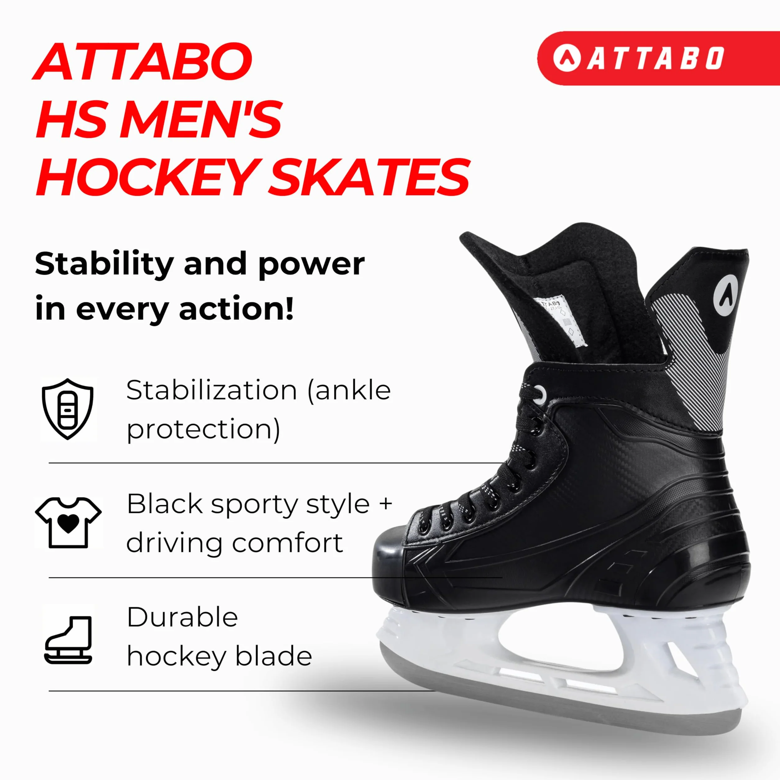 Patins de Hockey sur Glace Homme Taille 39 EU Lame Acier Inoxydable Noir