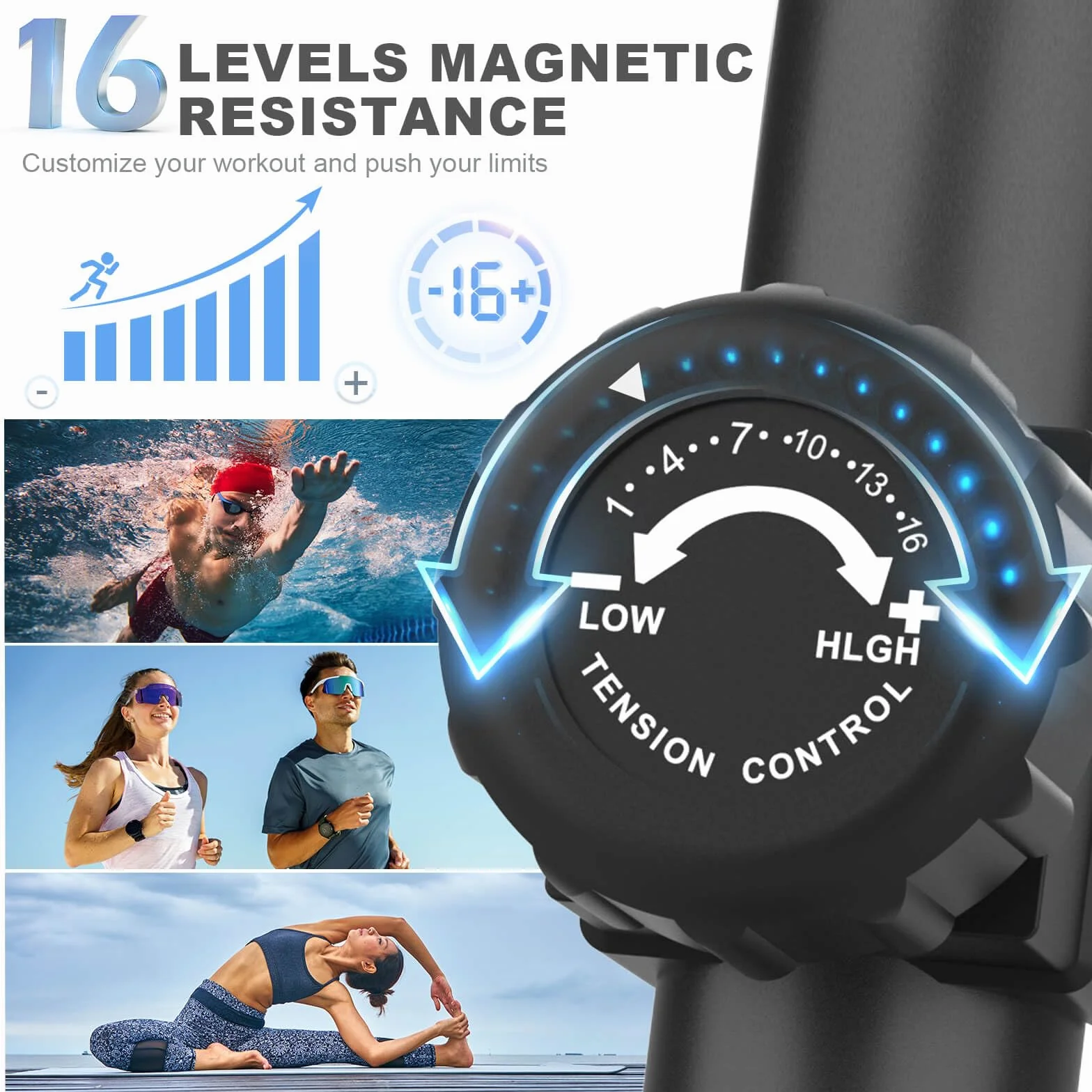 Vélo Elliptique Bluetooth Fitness 16 Niveaux Résistance Volant Inertie 6 KG Écran LCD Silencieux Maison