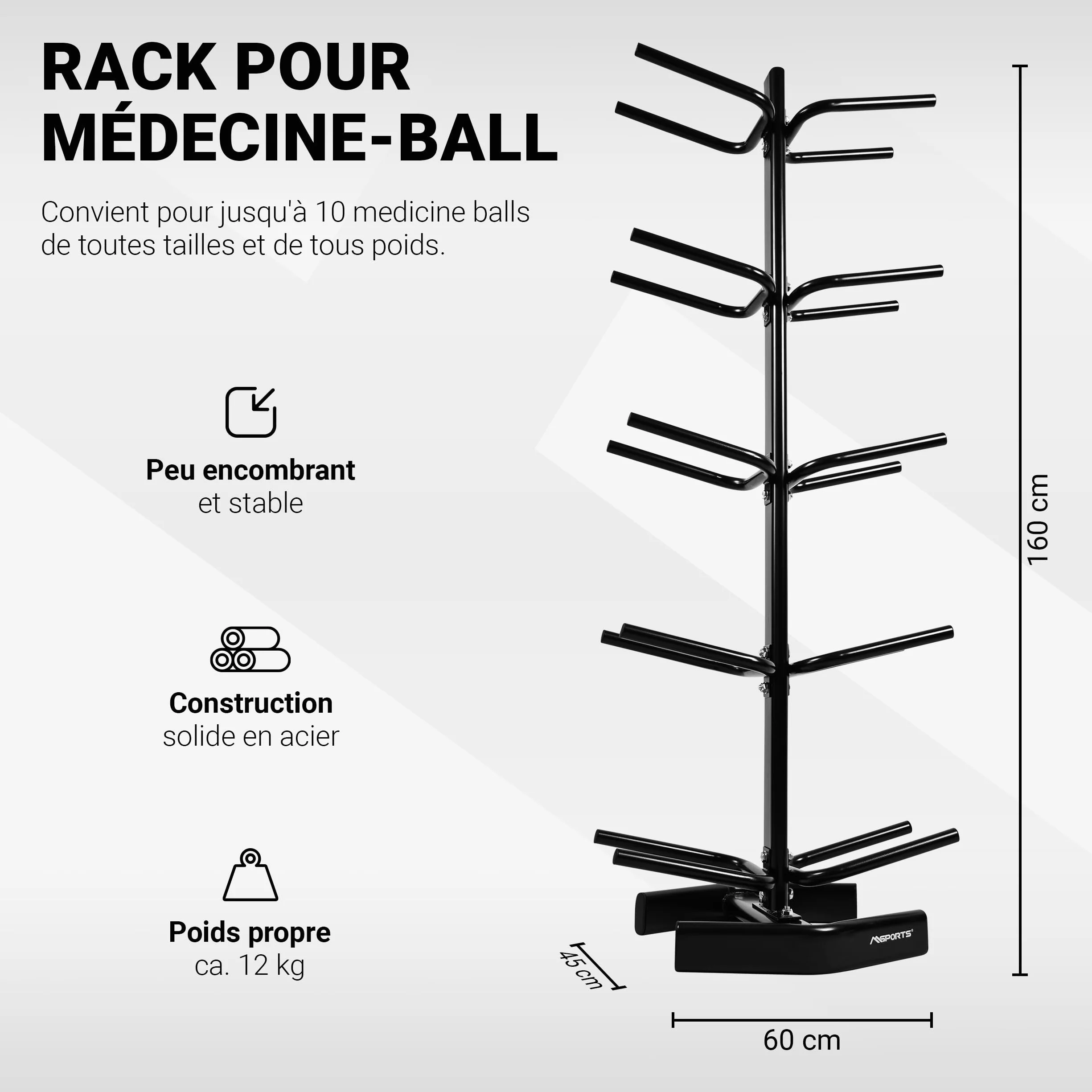 MSPORTS Étagère pour 10 balles de gymnastique ballon médicinal