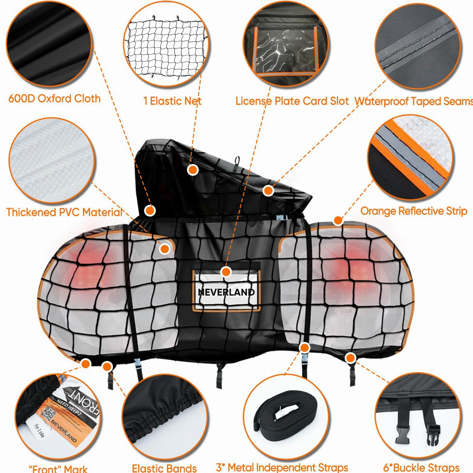 NEVERLAND Housse de protection pour vélo pour le transport sur porte-vélo – Housse de protection robuste 600D pour 1 vélo – Housse d'extérieur imperméable sur porte-vélo arrière avec panneaux en PVC