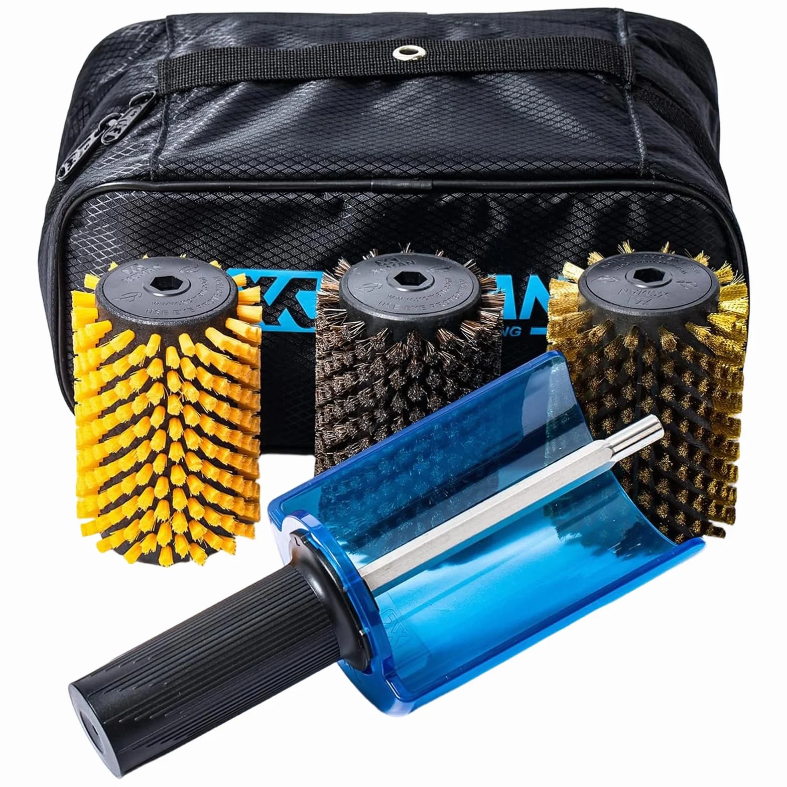 XCMAN Kit de brosses rotatives pour Ski avec Manche 3 brosses Nylon Crin Cheval Laiton Liège