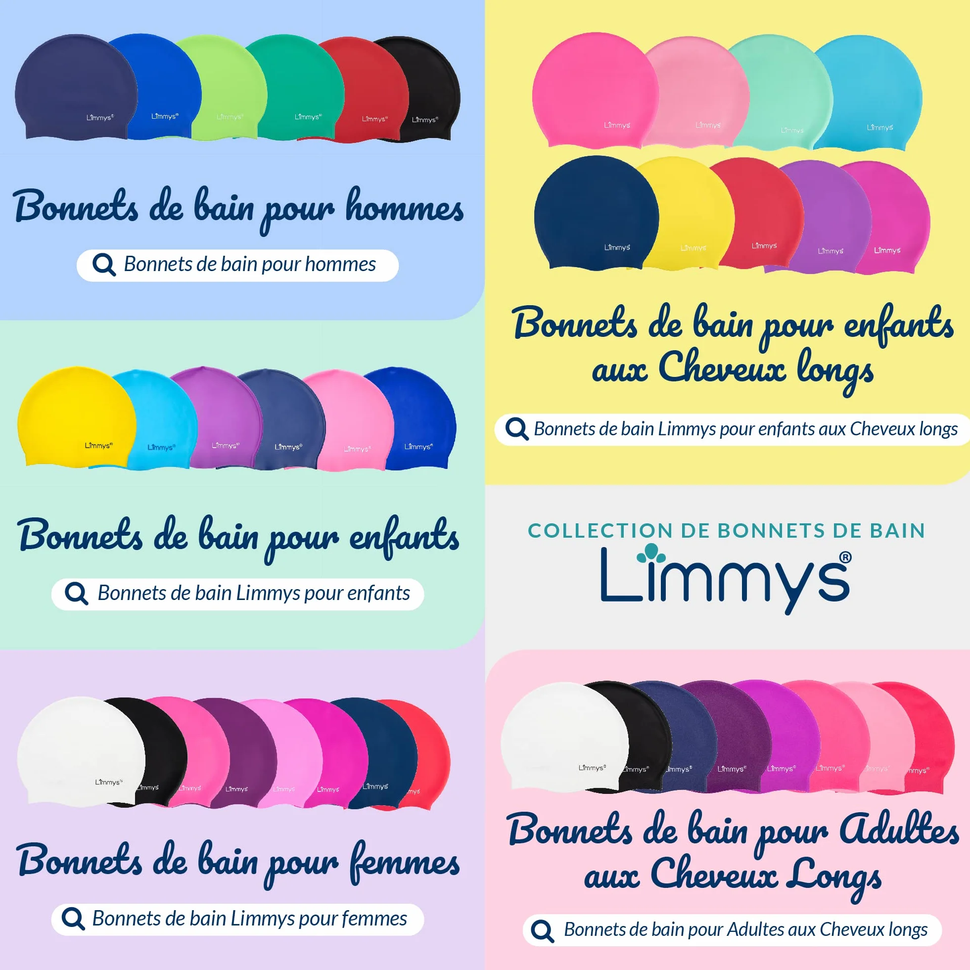 Limmys Bonnet de Natation en Silicone pour Adultes – Souple Extensible Résistant au Chlore