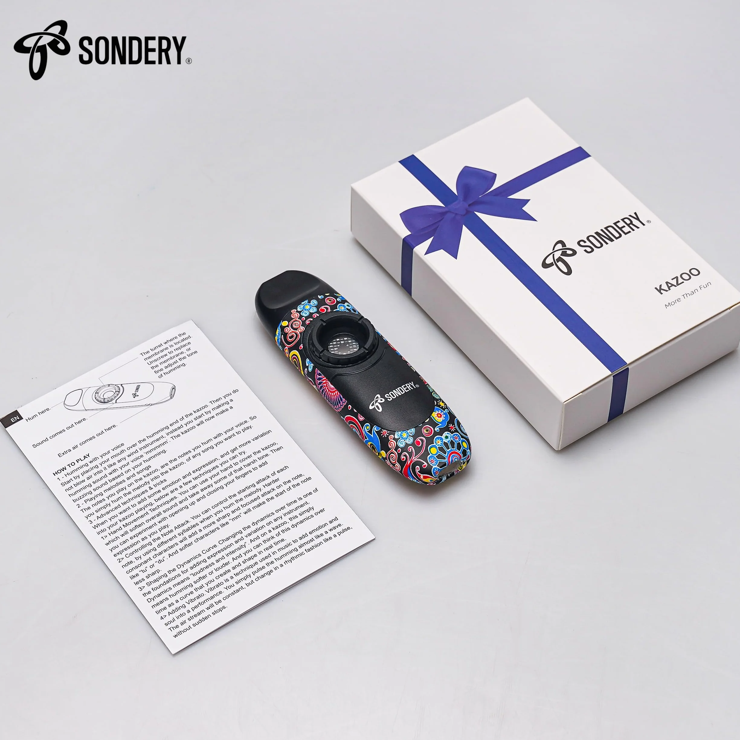 Professionnel Kazoo Instrument à Vent avec 5 Membranes, Cordon et Pochette
