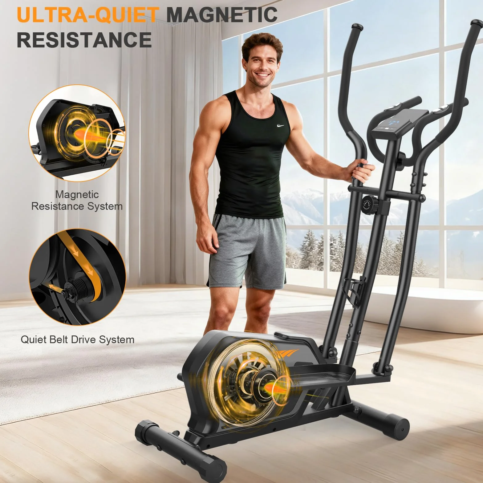 Vélo elliptique 3 en 1, 16 niveaux de résistance, écran LCD, capacité 287LBS