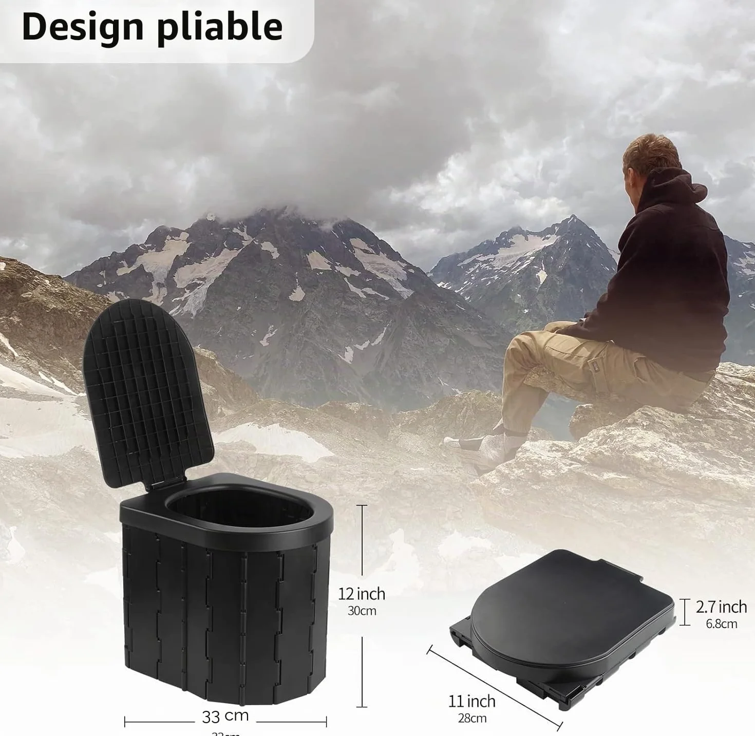 Toilettes de camping portables pliables étanches pour adultes et enfants, pot noir