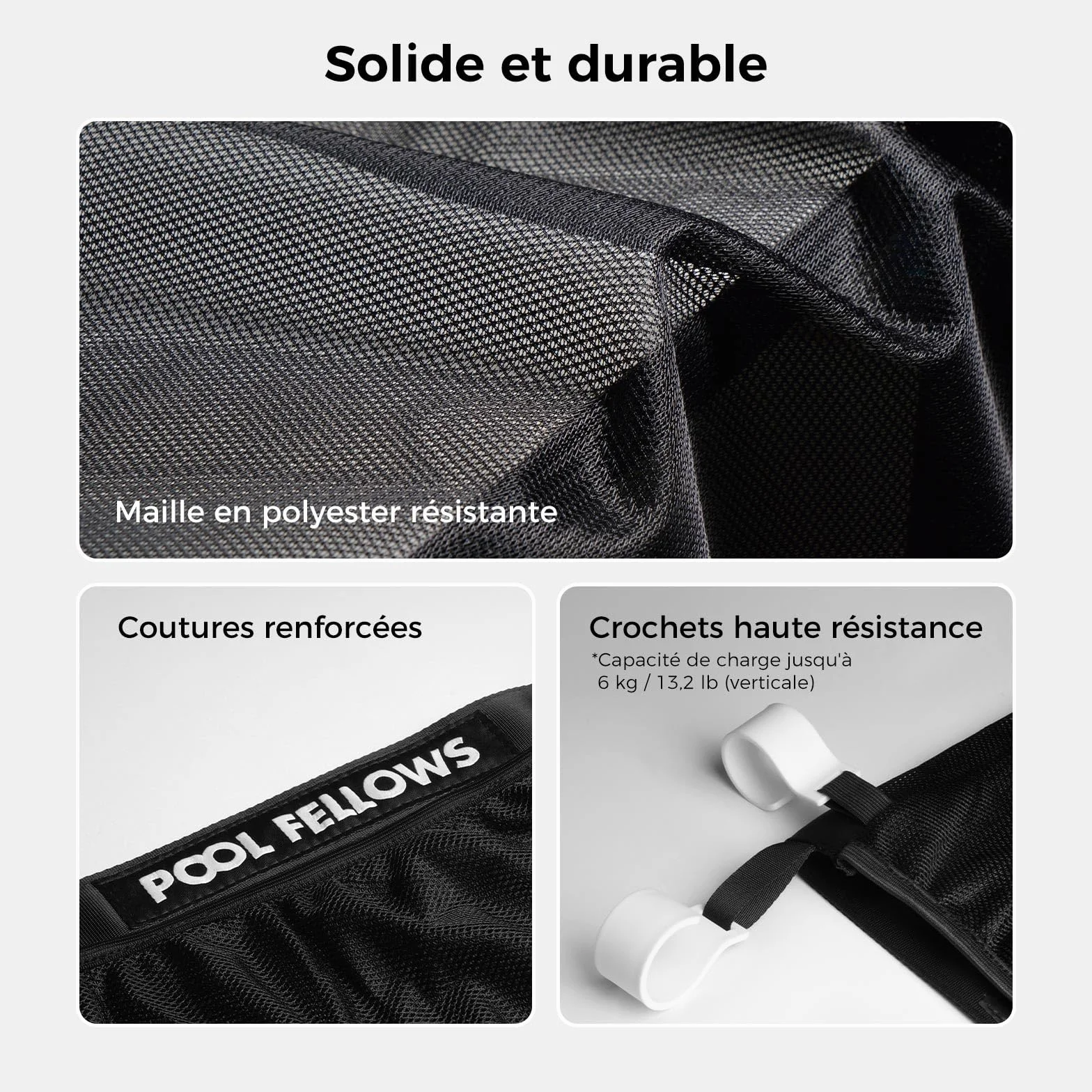 Poche latérale en Maille élastique pour bac de Rangement de Piscine, Sac à Suspendre, Organiseur étendu pour Accessoires de Piscine