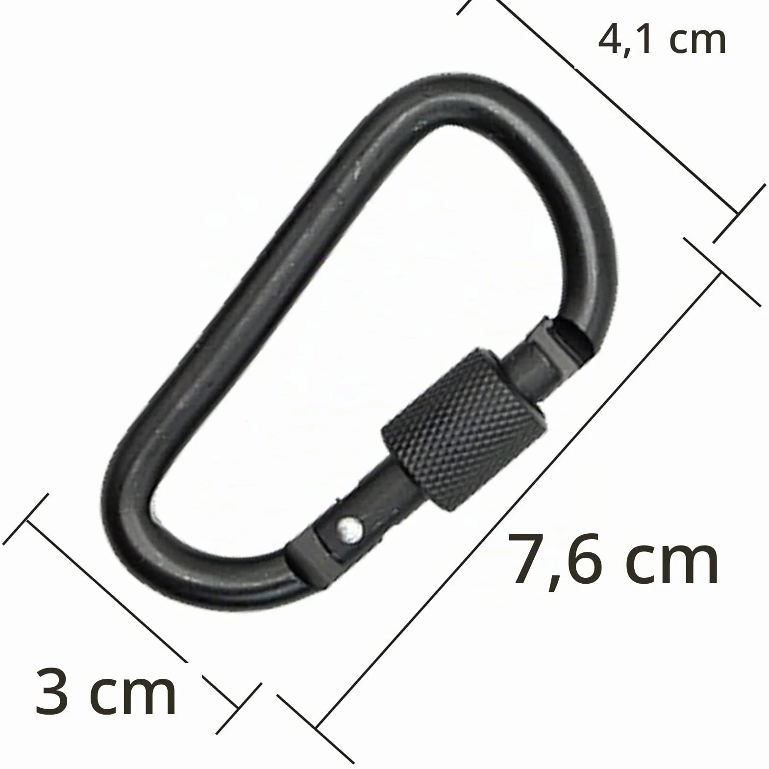 Mousqueton Tactique en Alliage d'Aluminium - Porte-clés Noir avec Verrouillage à Vis - 4 Pièces, 8 cm