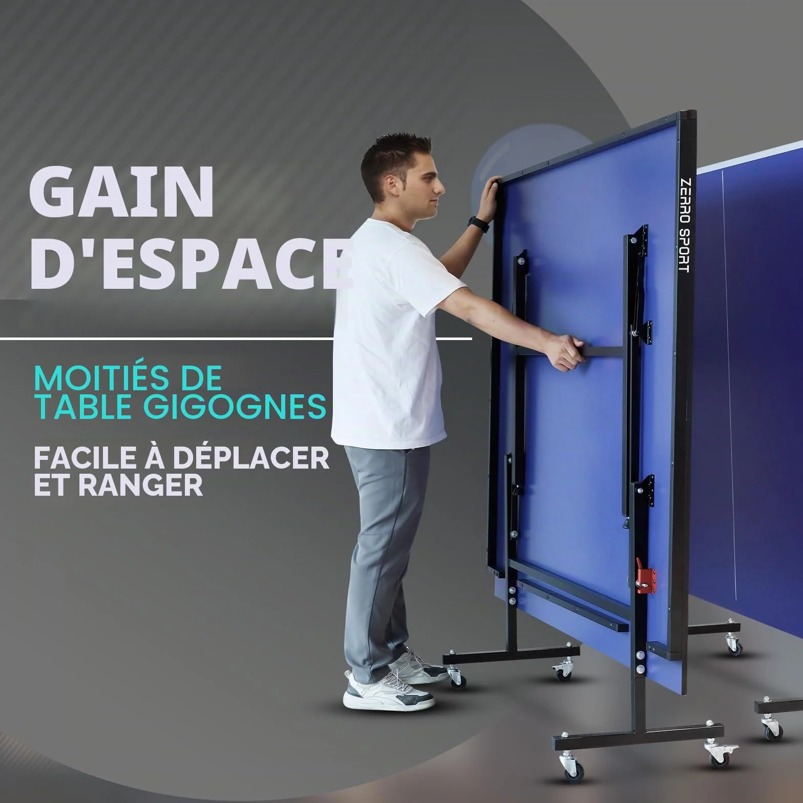 ZERRO Table de Ping Pong Pliable Intérieur, MDF 15 mm, 274x152,5x76 cm, Taille Standard Internationale avec Filet, Tables de Tennis de Table, Noir/Bleu