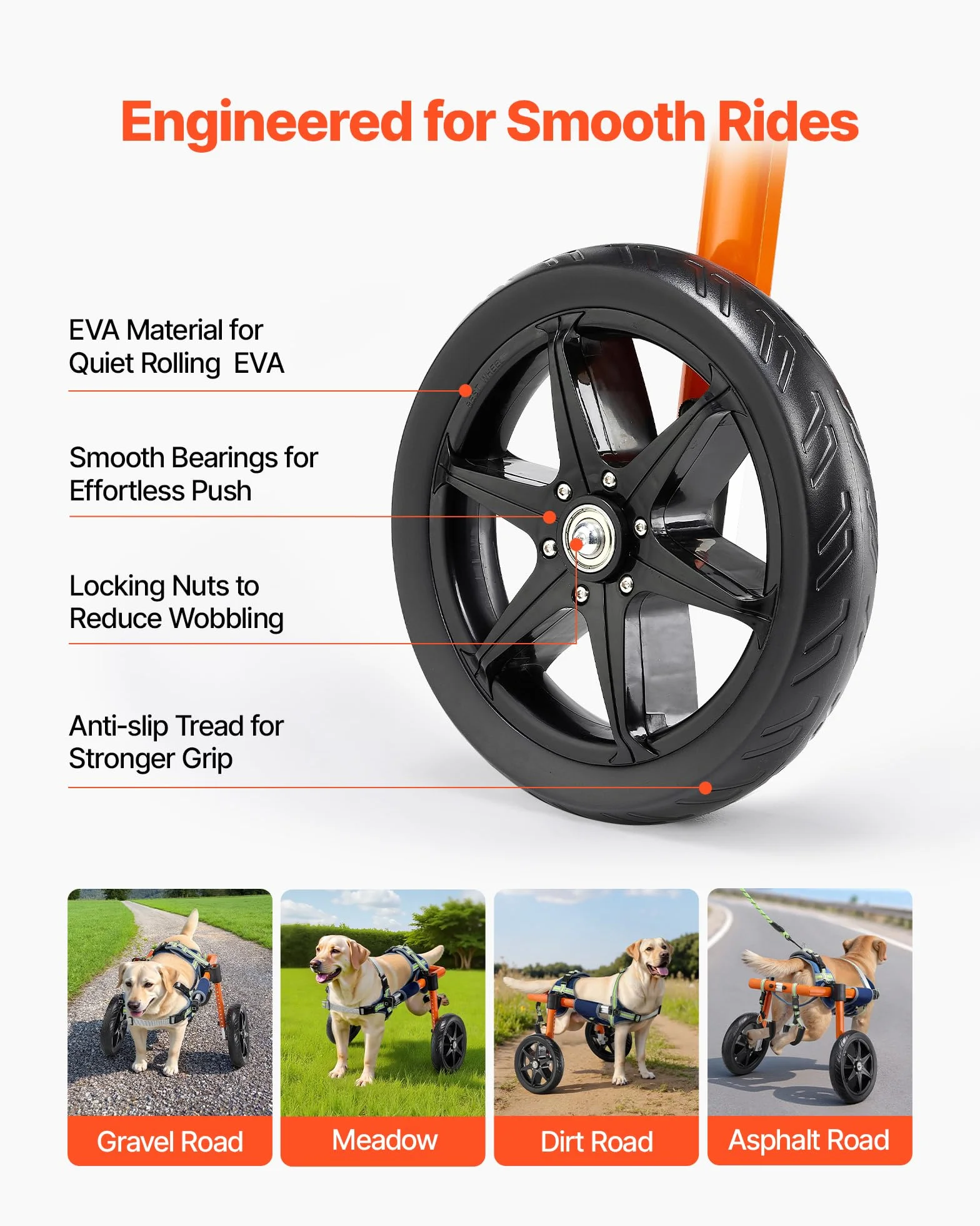 VEVOR Fauteuil Roulant pour Chien Pattes Arrières 2 Roues Taille M 15,88-21,77 kg Réglable Hauteur Largeur Longueur